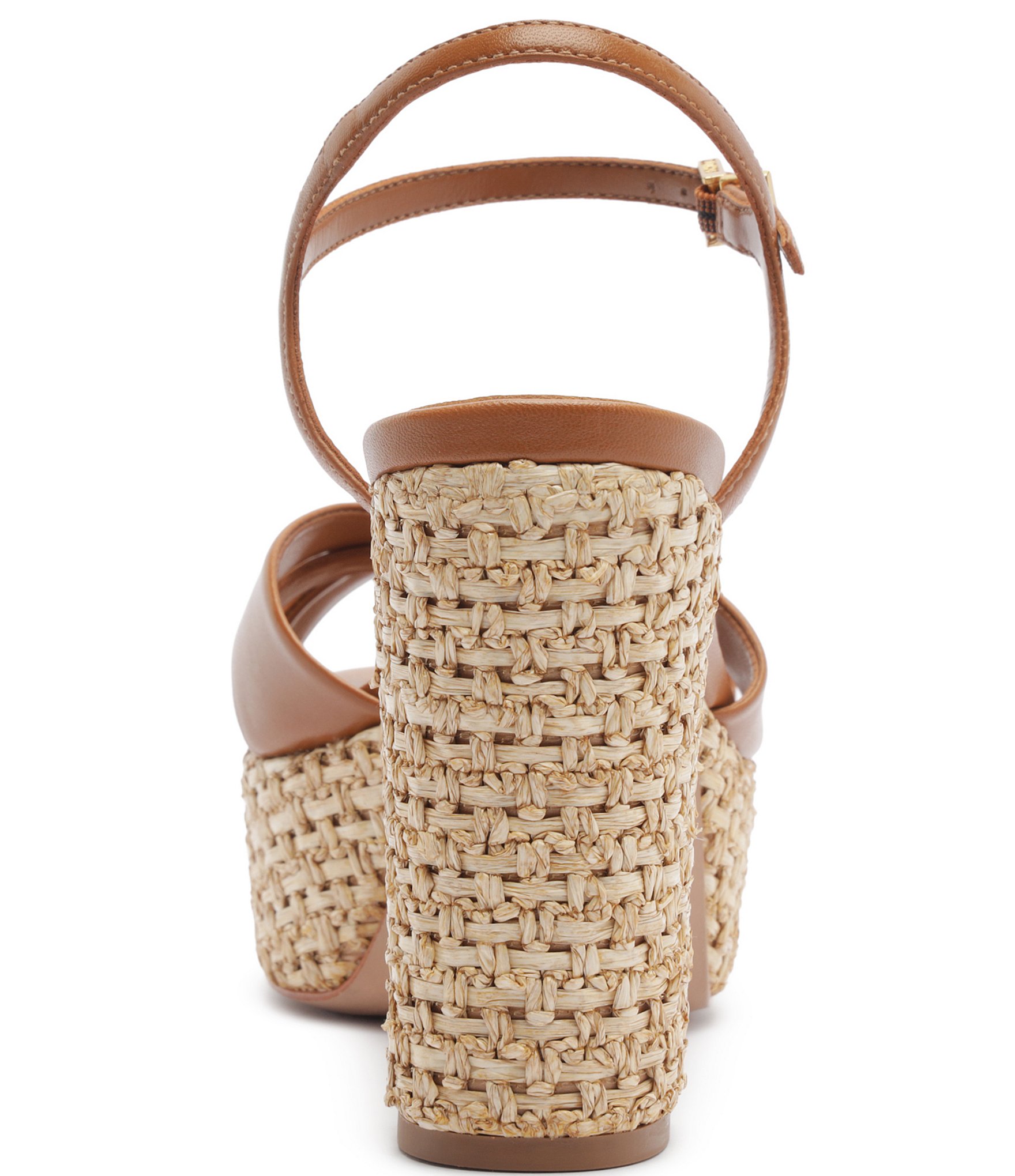 Schutz Keefa Raffia Leather Platform Block Heel Sandals
