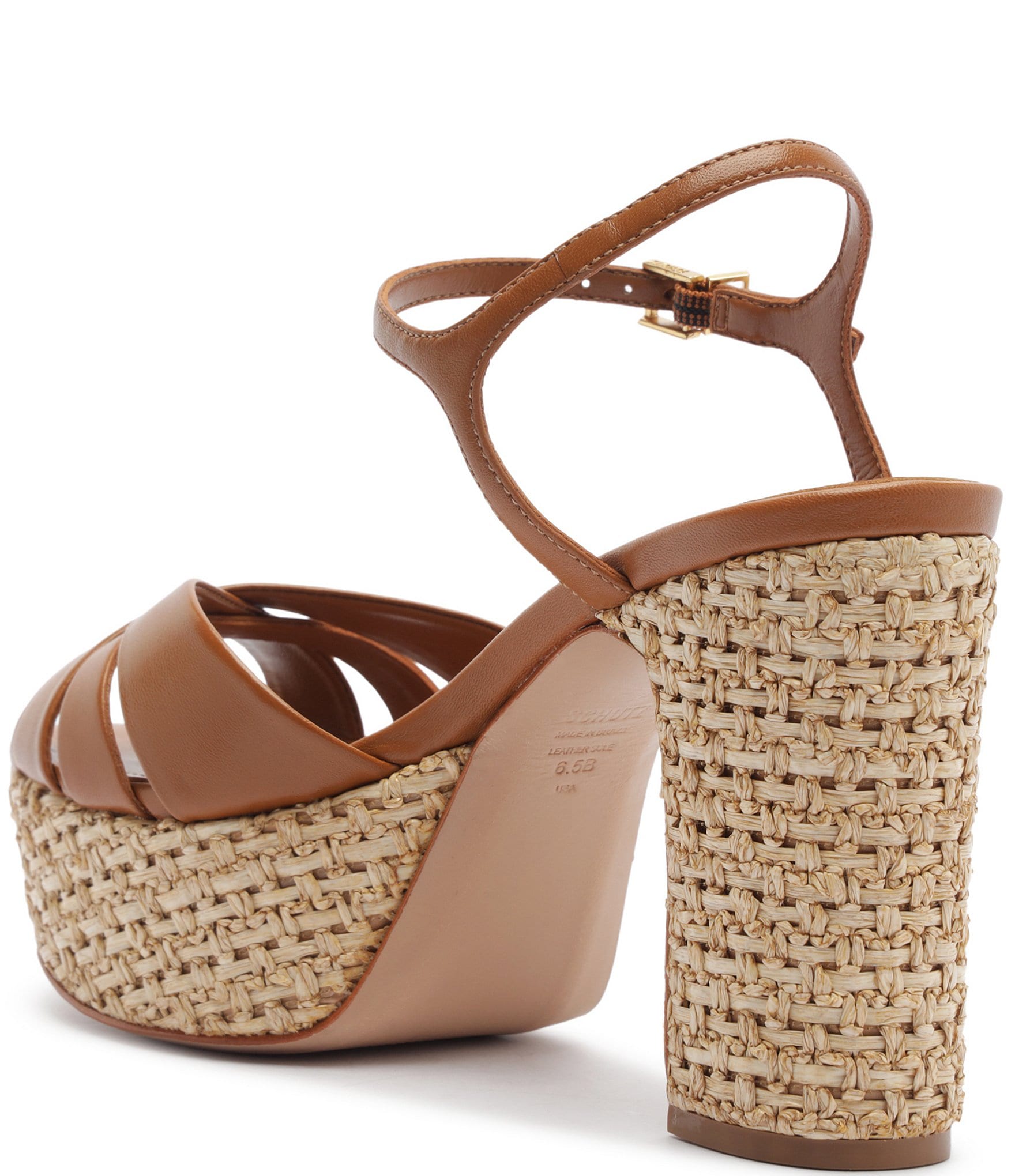 Schutz Keefa Raffia Leather Platform Block Heel Sandals