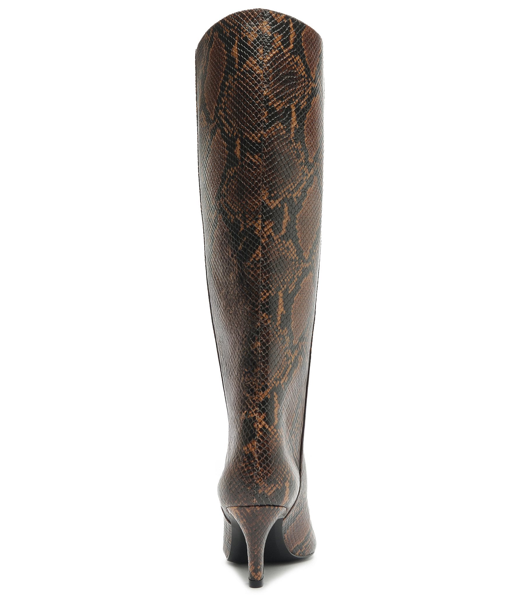 Schutz Lexi Mid Snake Print Leather Pointed Toe Tall Boots