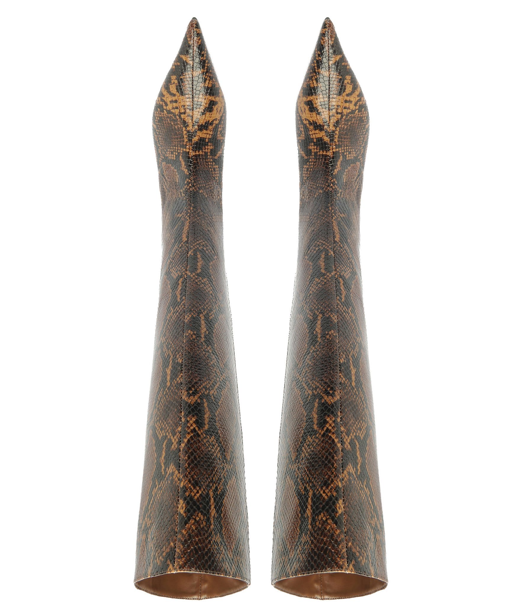 Schutz Lexi Mid Snake Print Leather Pointed Toe Tall Boots