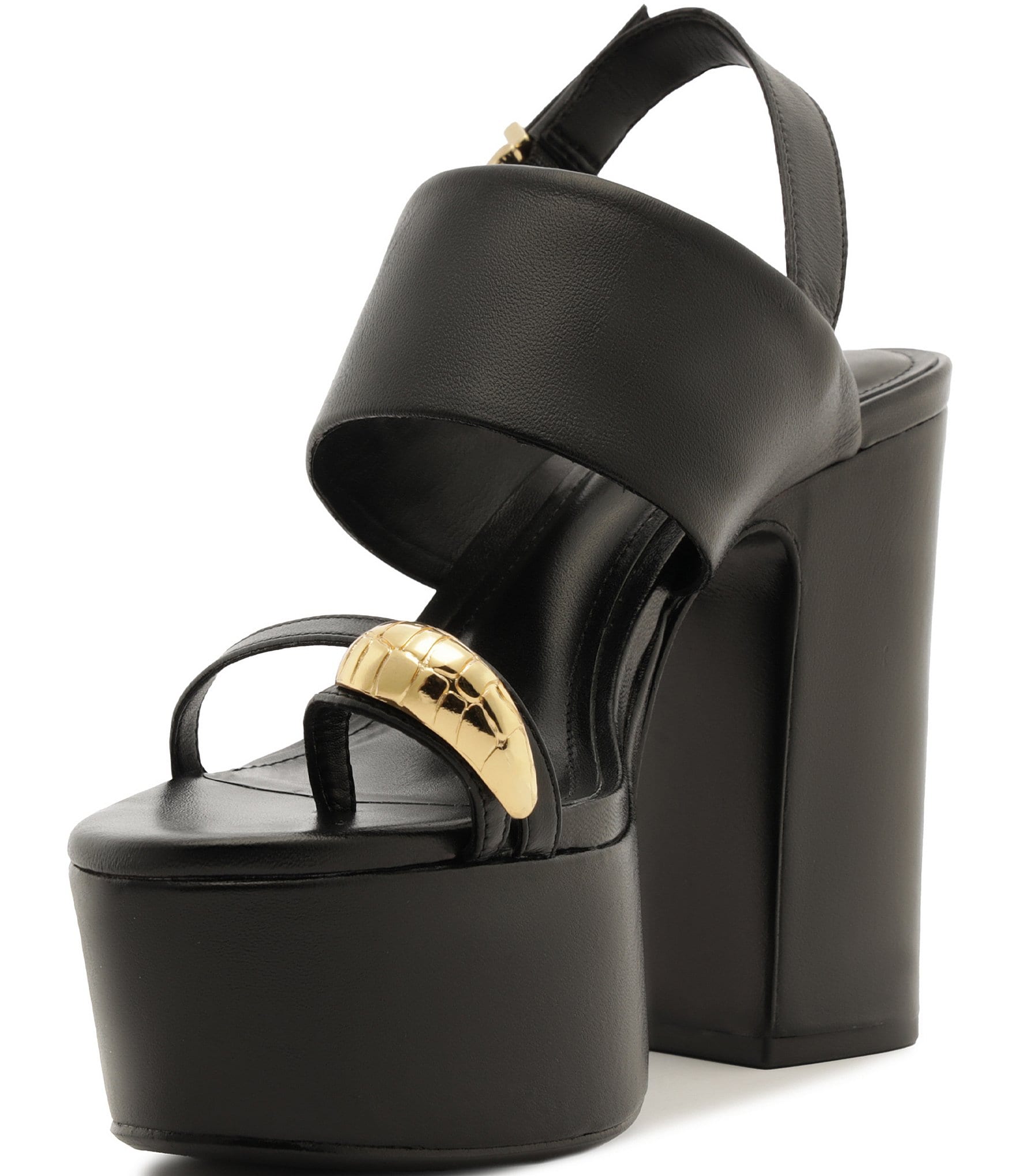 Schutz Mandy Leather Toe Ring Hardware Block Heel Platform Sandals