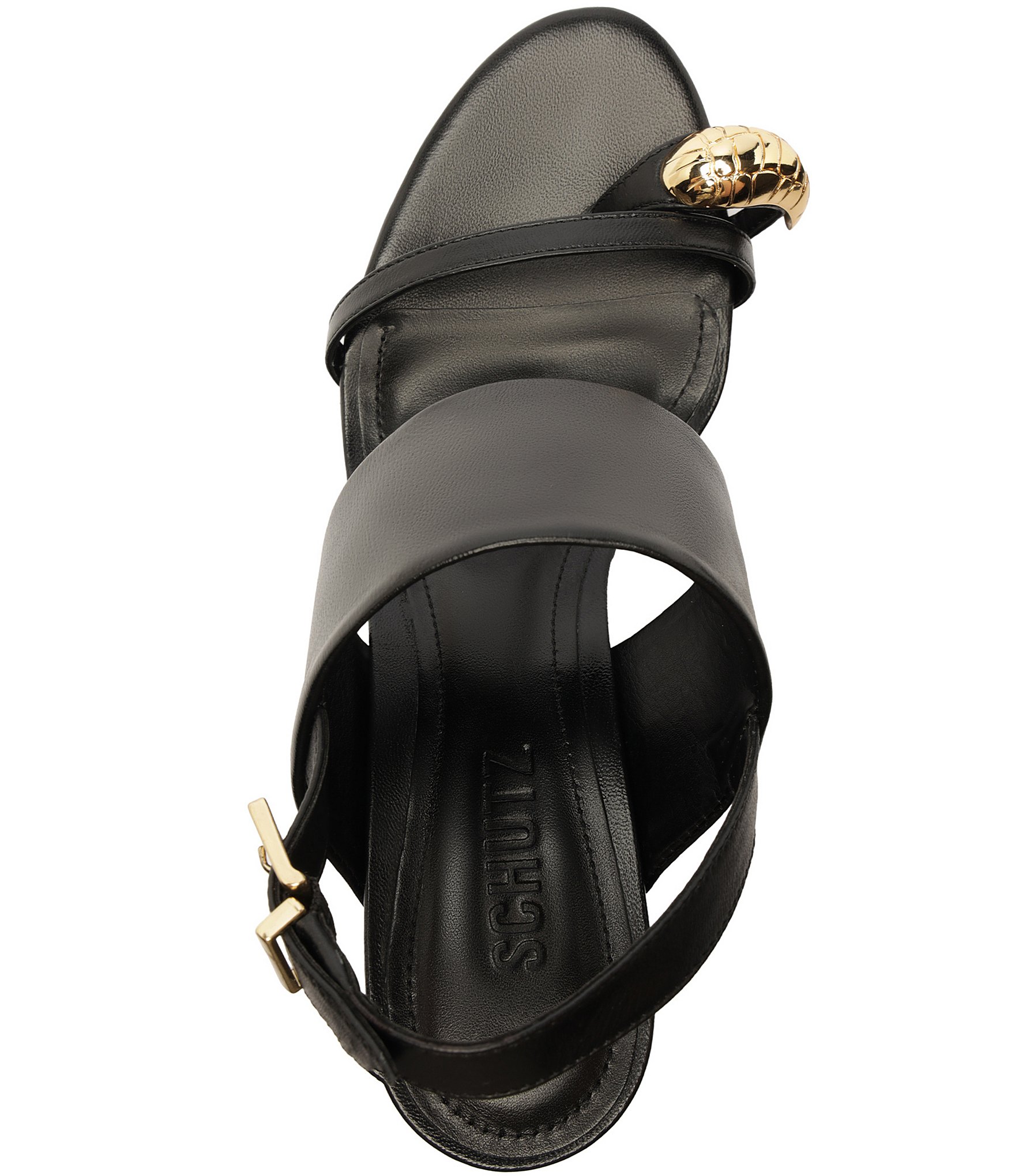 Schutz Mandy Leather Toe Ring Hardware Block Heel Platform Sandals