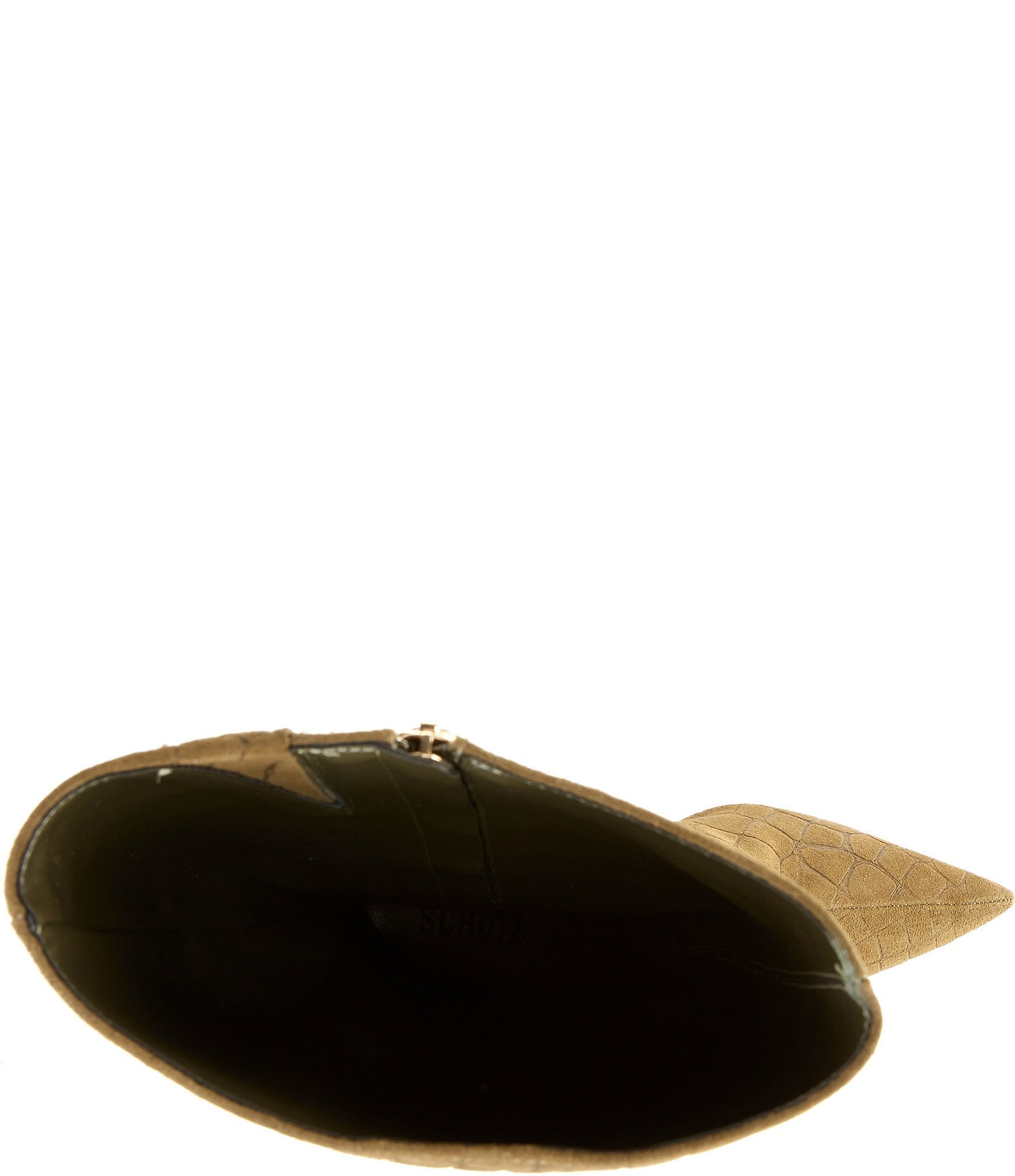 Schutz Mary Up Croco Printed Suede Pointed Toe Tall Boots