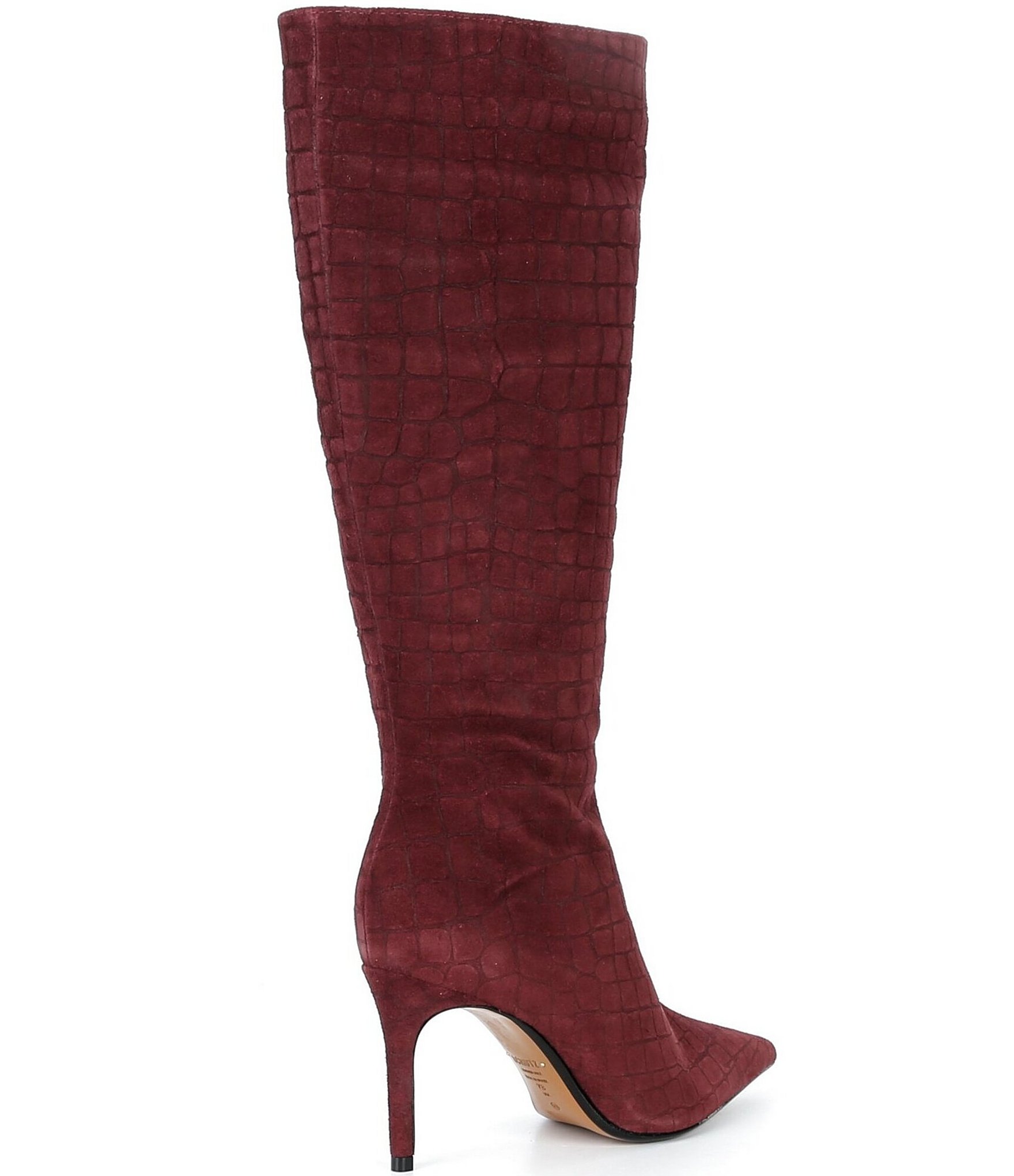 Schutz Mary Up Croco Printed Suede Pointed Toe Tall Boots