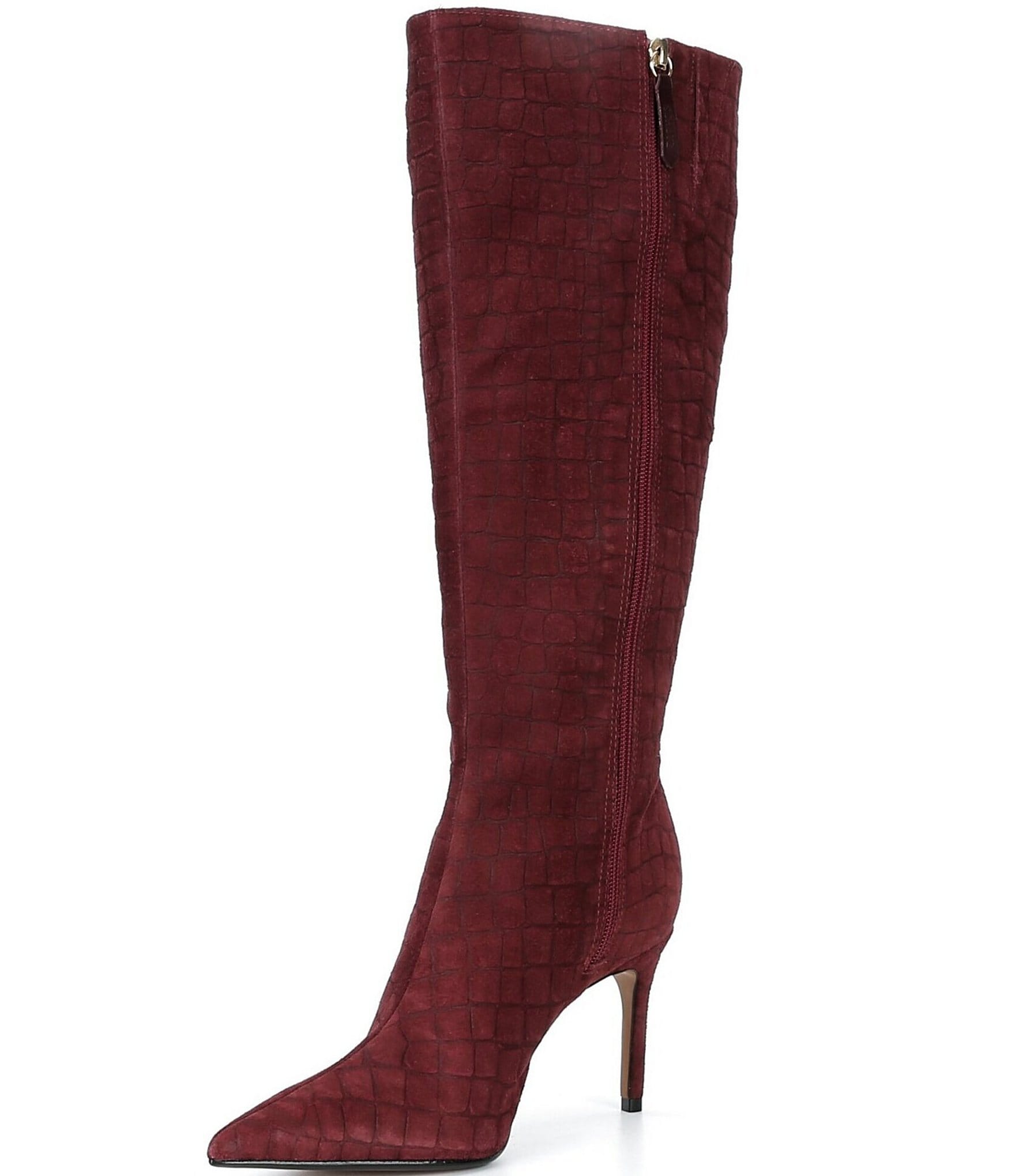 Schutz Mary Up Croco Printed Suede Pointed Toe Tall Boots