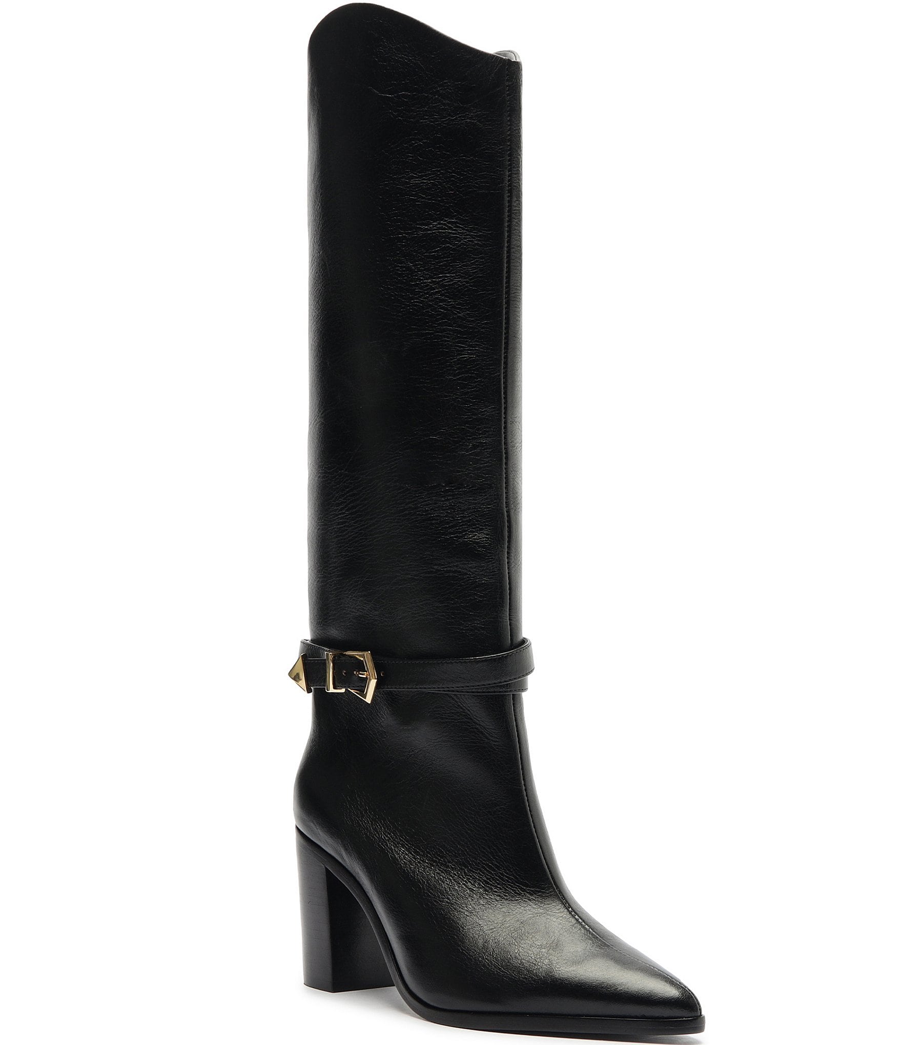 Schutz Maryana Belted Leather Block Heel Tall Boots | Dillard's