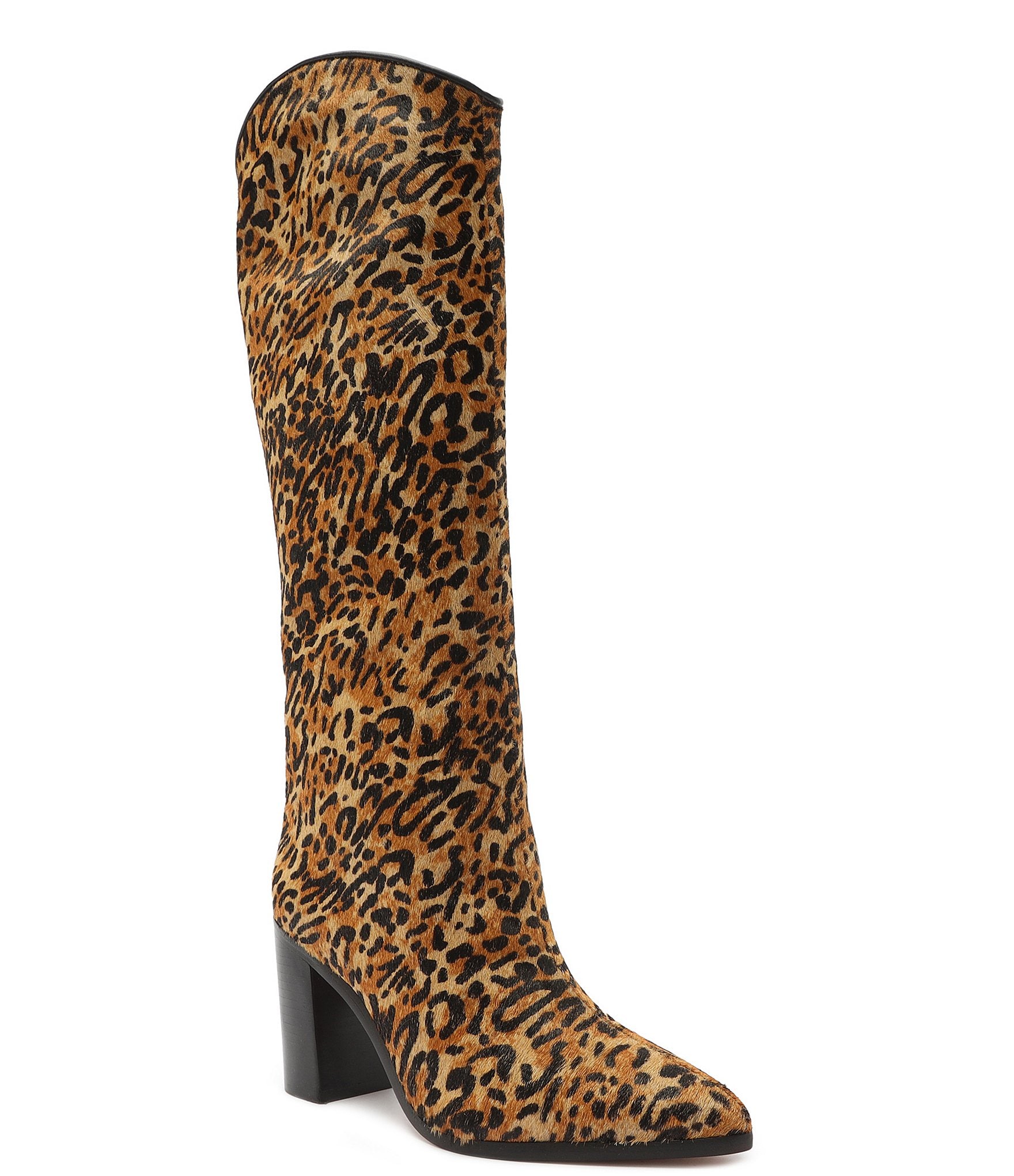 Schutz Maryana Block Wild Leopard Print Calf Hair Tall Boots | Dillard's