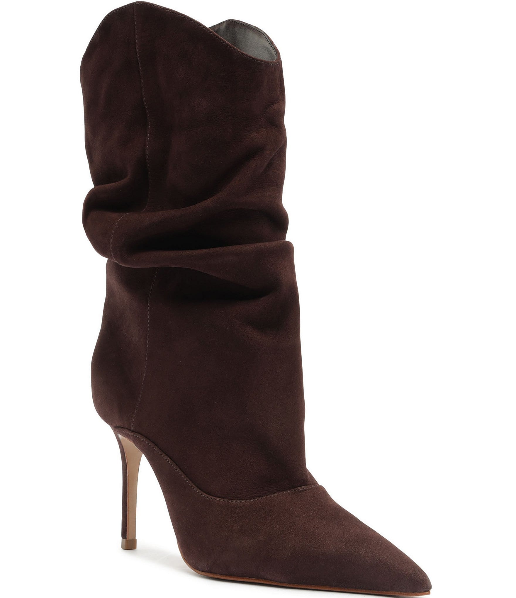 Schutz Maryana Slouch Nubuck Pointed Toe Stiletto Mid Calf Boots