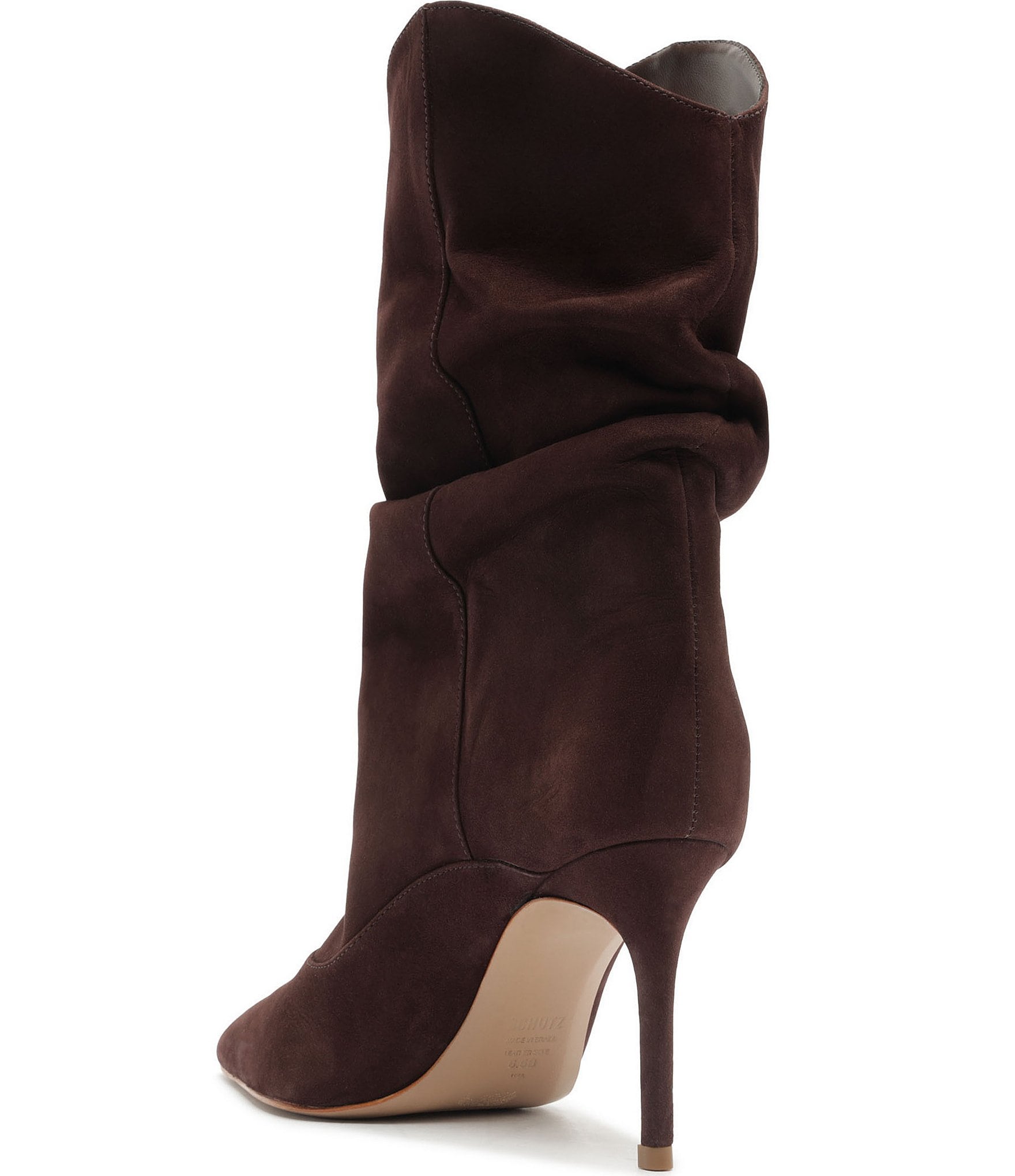 Schutz Maryana Slouch Nubuck Pointed Toe Stiletto Mid Calf Boots