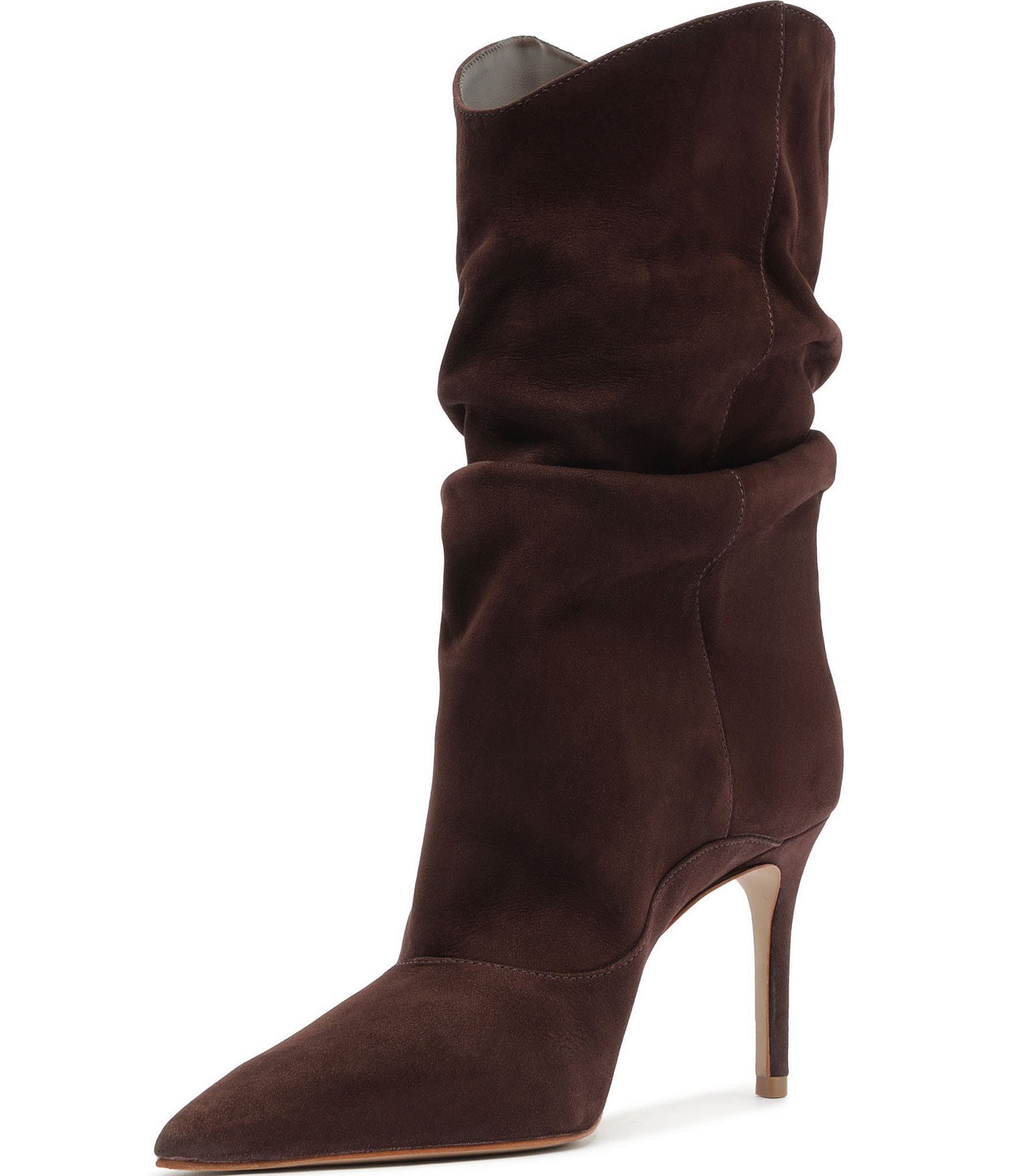 Schutz Maryana Slouch Nubuck Pointed Toe Stiletto Mid Calf Boots