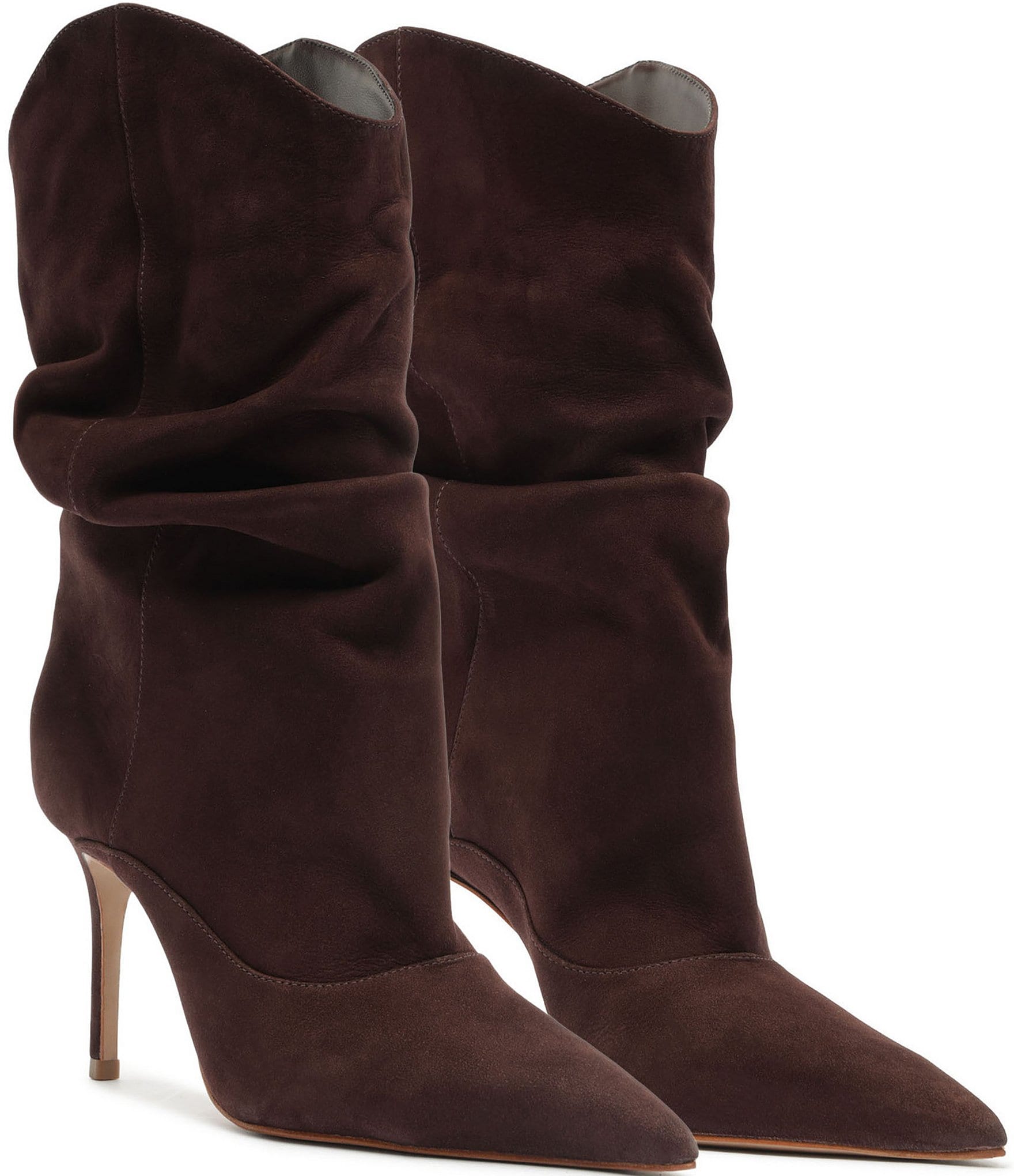 Schutz Maryana Slouch Nubuck Pointed Toe Stiletto Mid Calf Boots