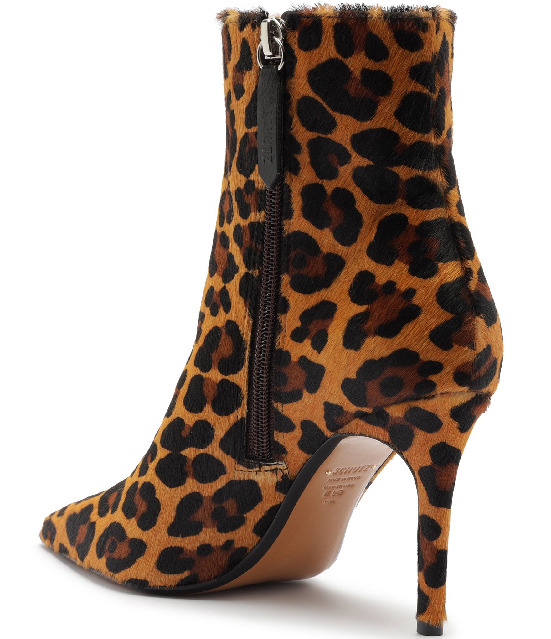 Schutz Mikki Leopard Print Hair Calf Booties
