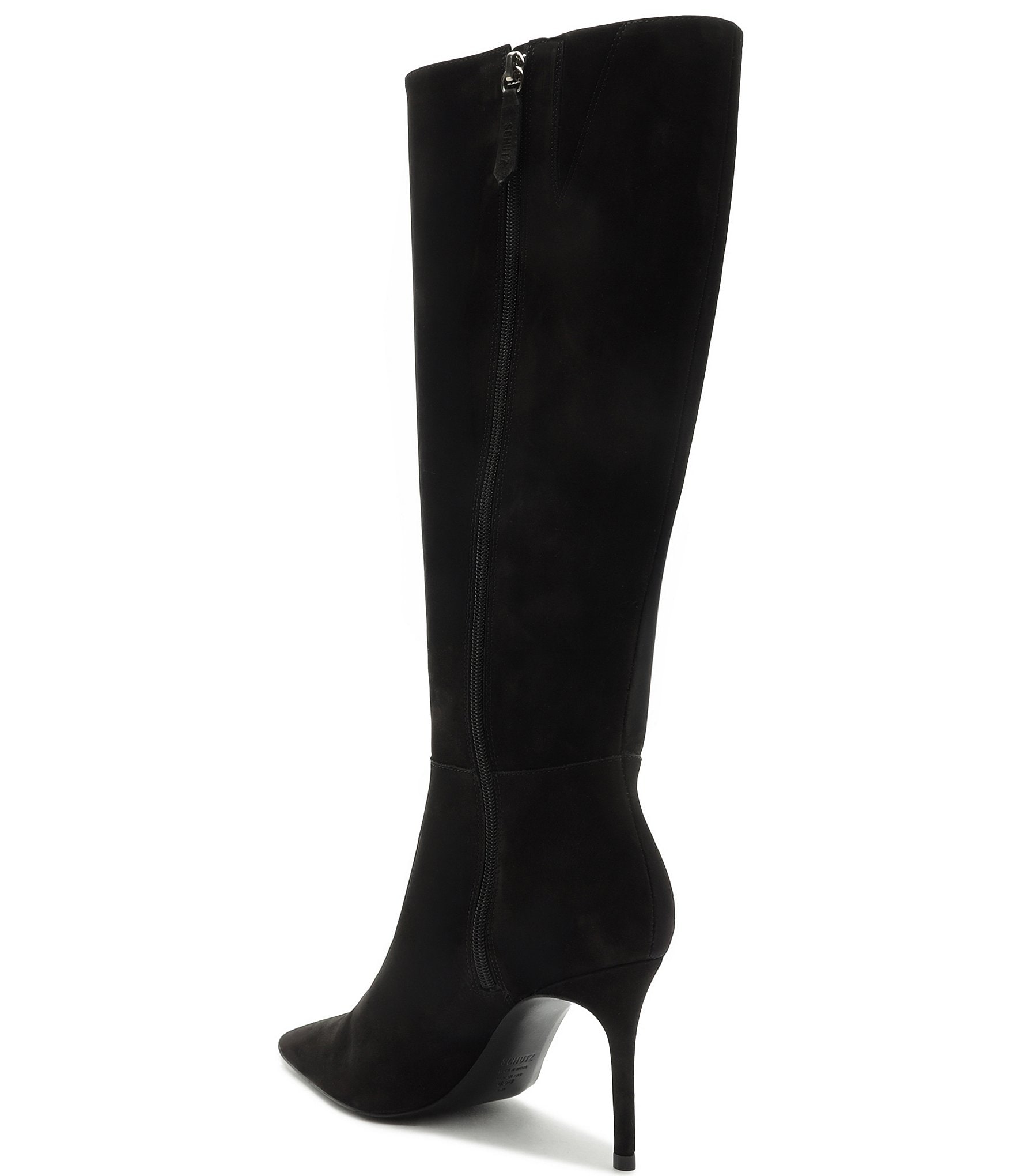 Schutz Mikki Up Nubuck Suede Pointed Toe Stiletto Tall Boots