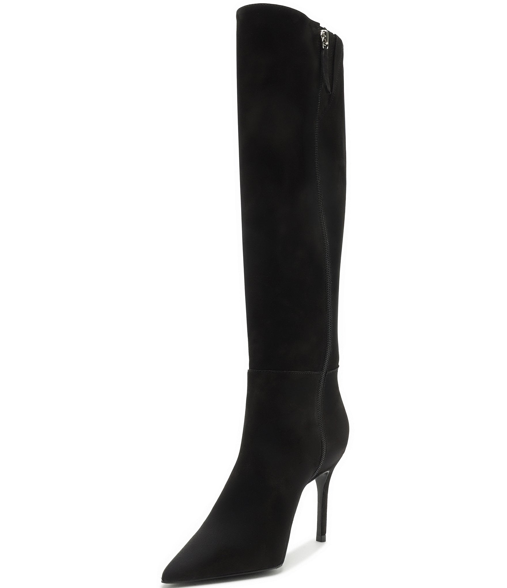 Schutz Mikki Up Nubuck Suede Pointed Toe Stiletto Tall Boots