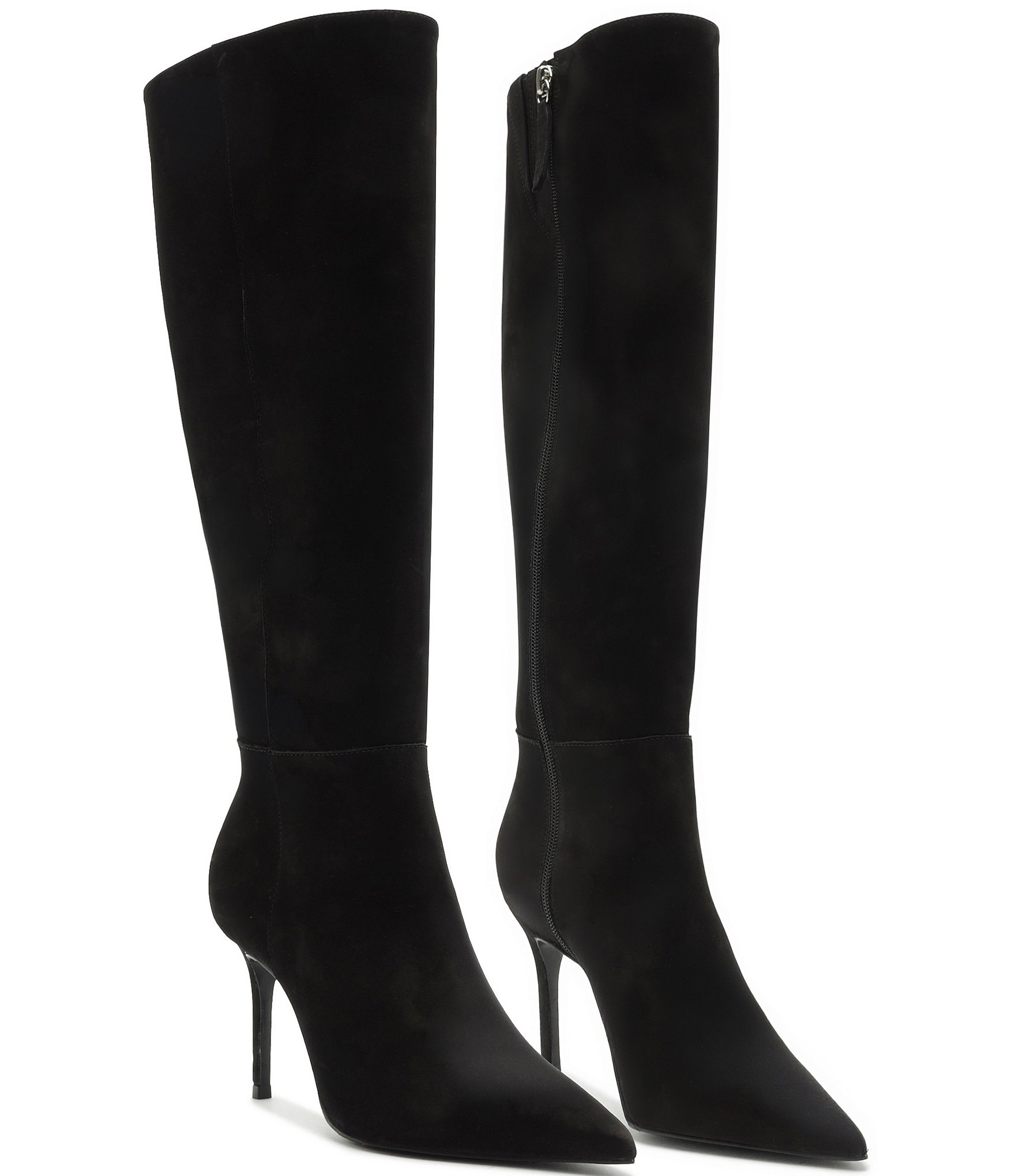 Schutz Mikki Up Nubuck Suede Pointed Toe Stiletto Tall Boots