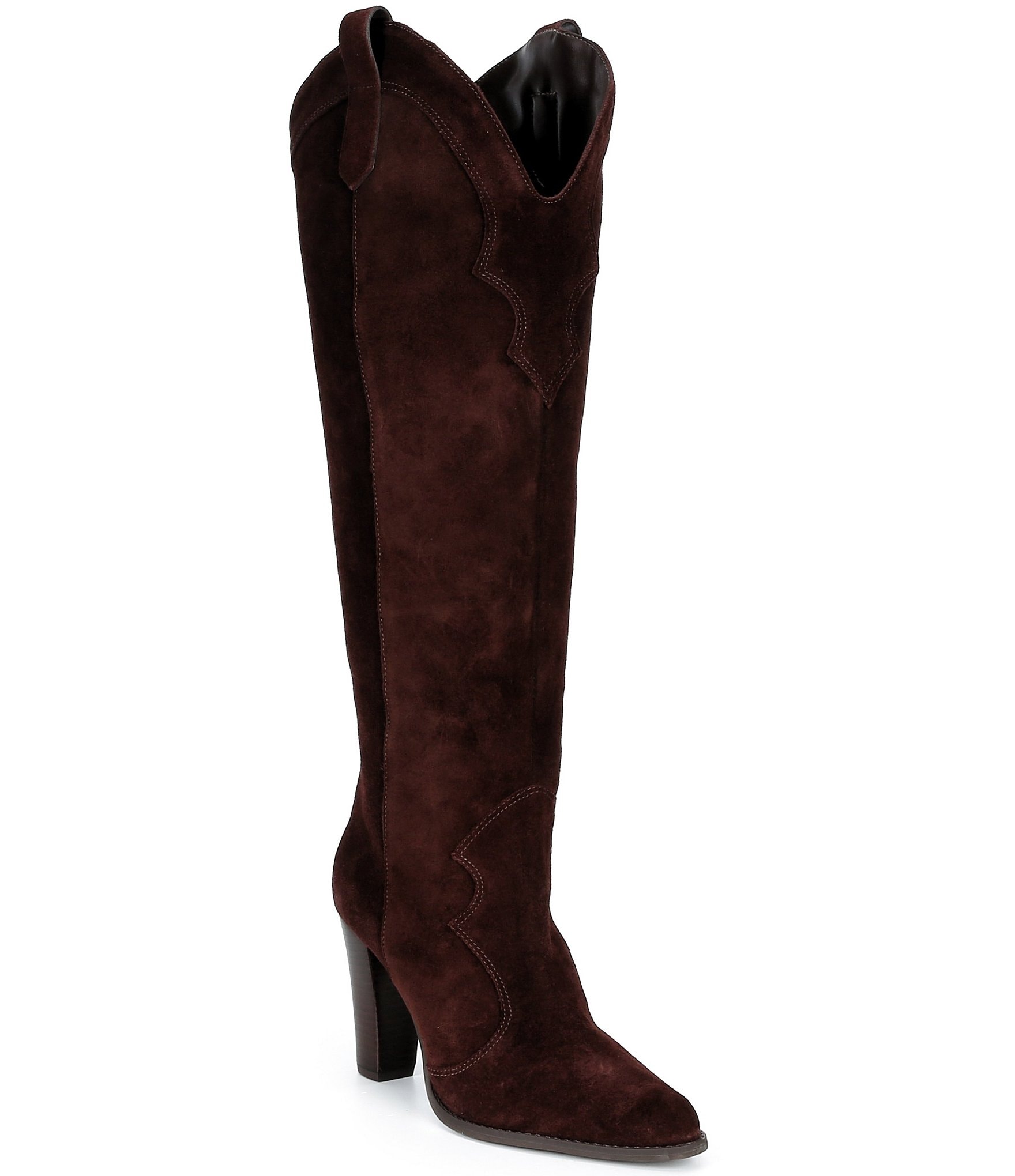 Schutz Miller Up Suede Block Heel Pointed Toe Tall Boots