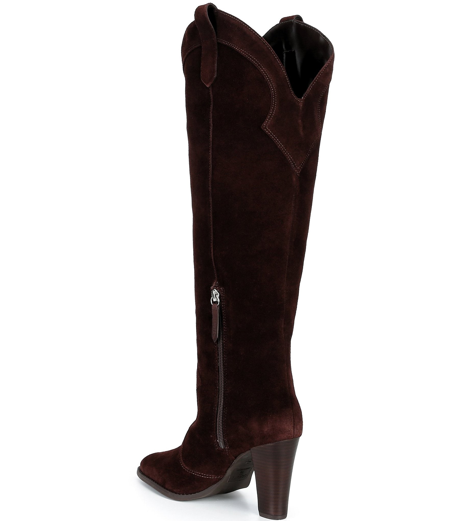 Schutz Miller Up Suede Block Heel Pointed Toe Tall Boots