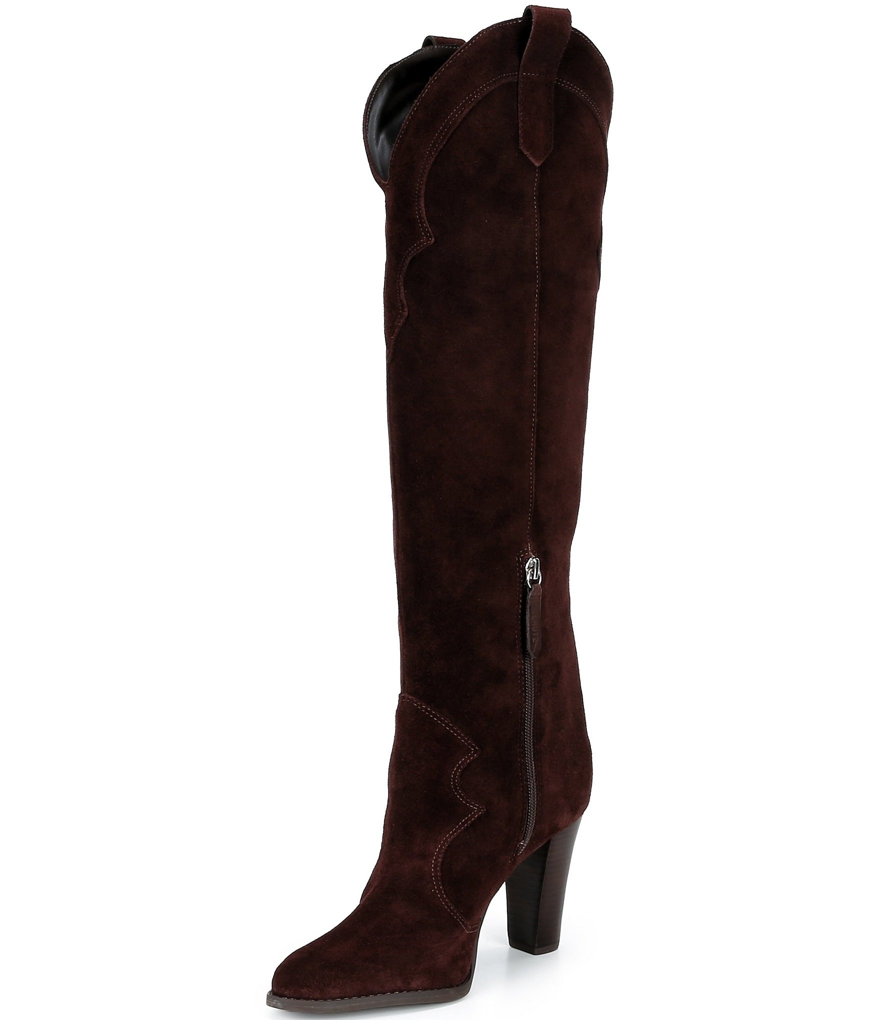 Schutz Miller Up Suede Block Heel Pointed Toe Tall Boots