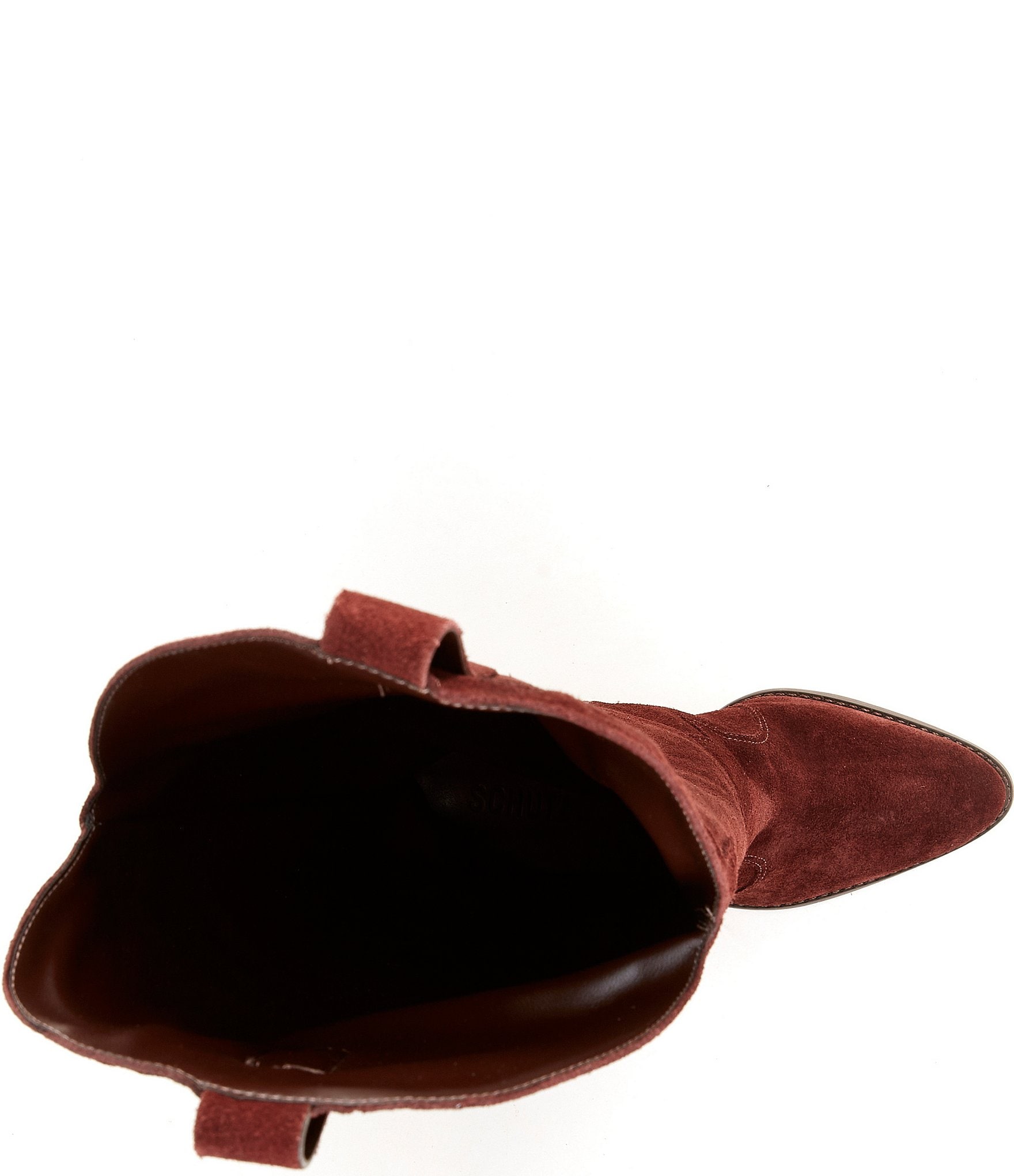 Schutz Miller Up Suede Block Heel Pointed Toe Tall Boots