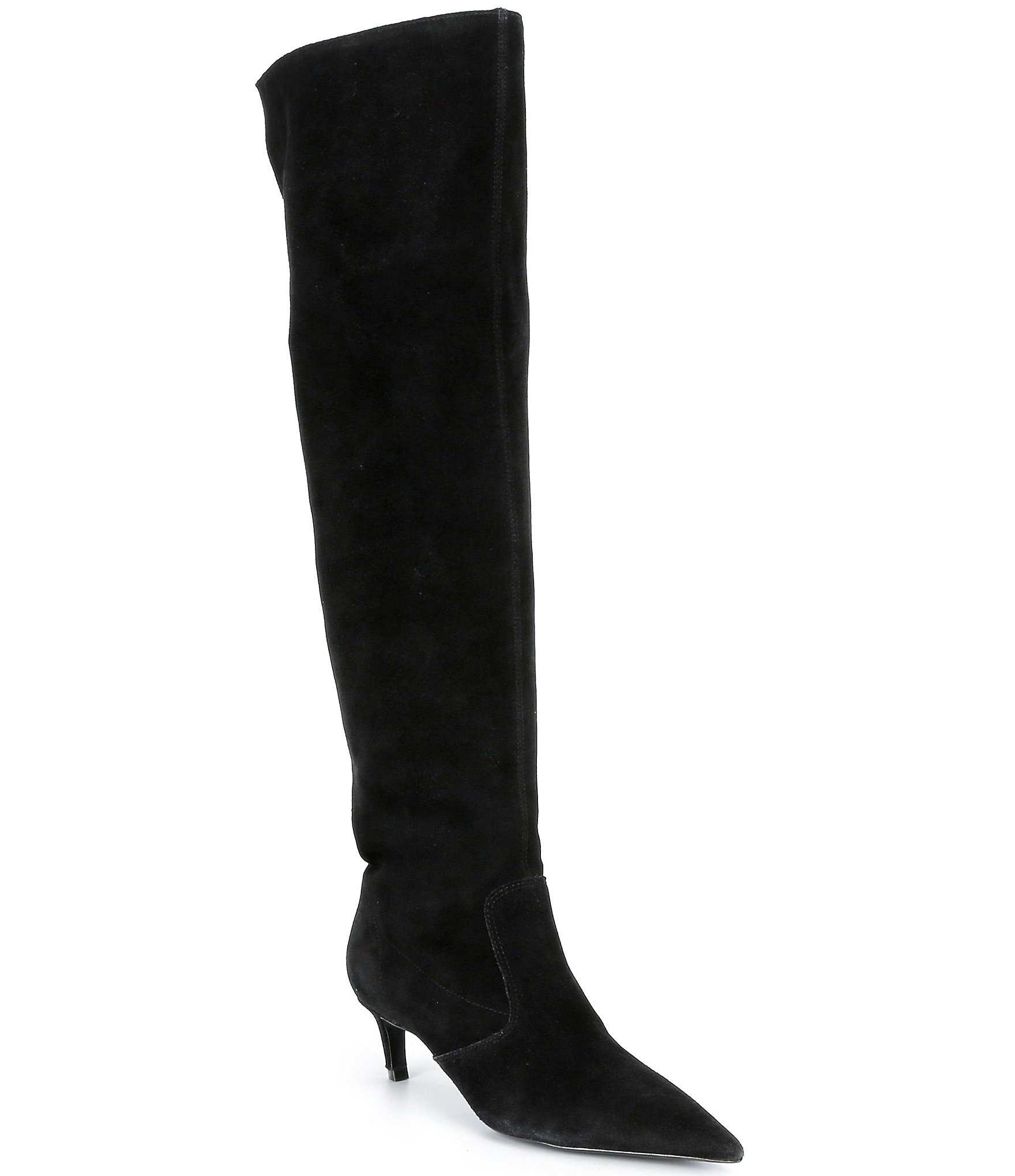 Schutz Odessa Suede Pointed Toe Kitten Heel Over The Knee Boots
