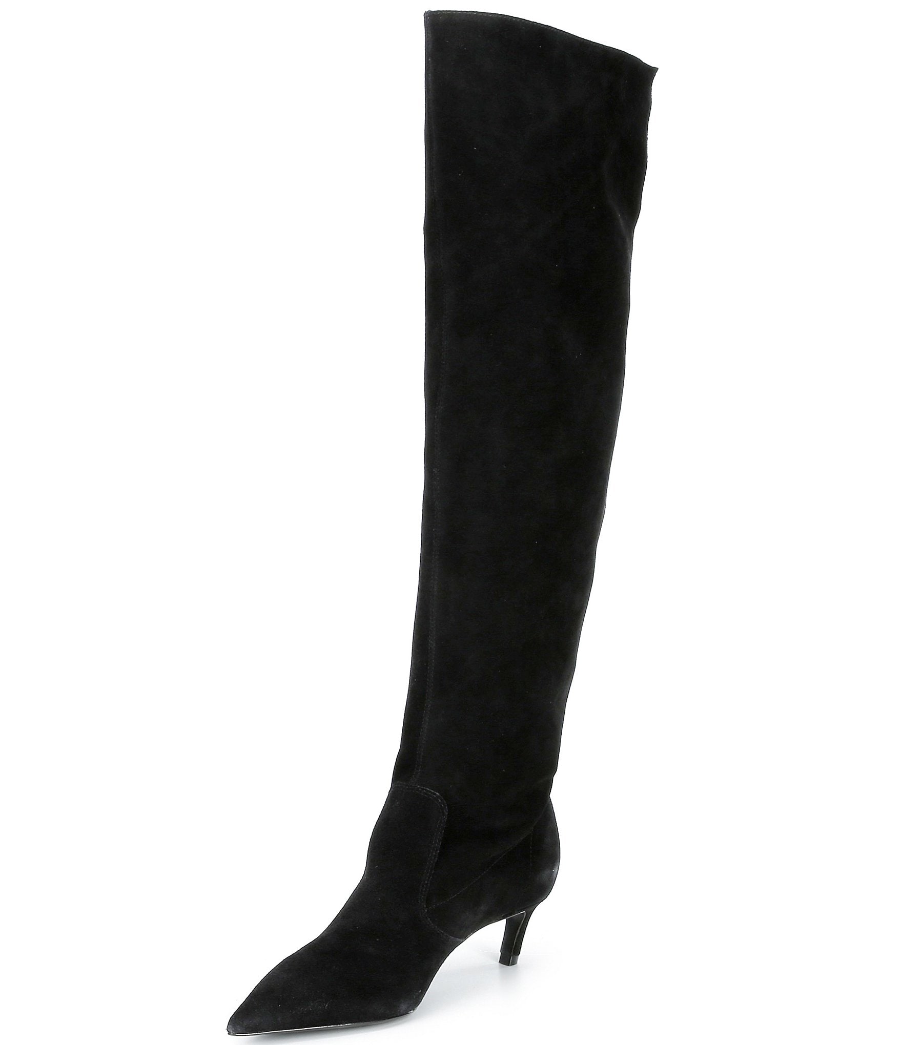 Schutz Odessa Suede Pointed Toe Kitten Heel Over The Knee Boots