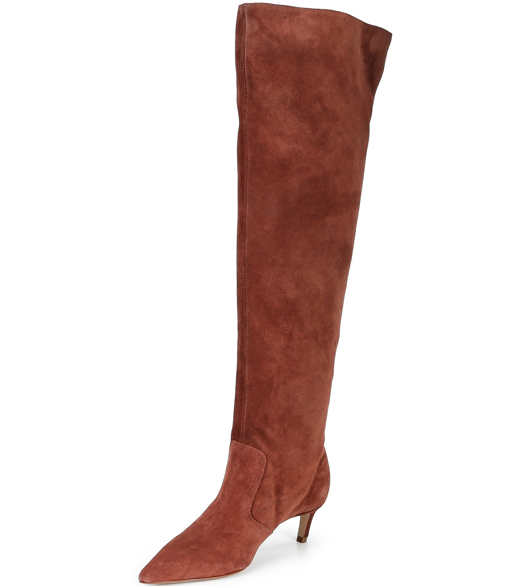 Schutz Odessa Suede Pointed Toe Kitten Heel Over The Knee Boots