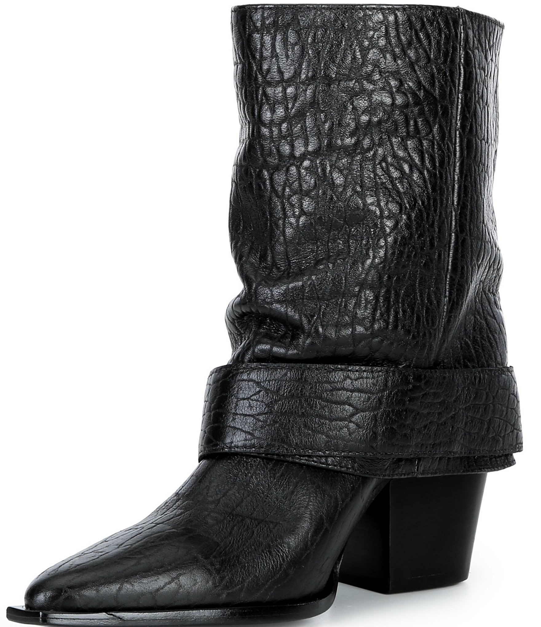 Schutz Parker Leather Buckled Strap Mid Boots