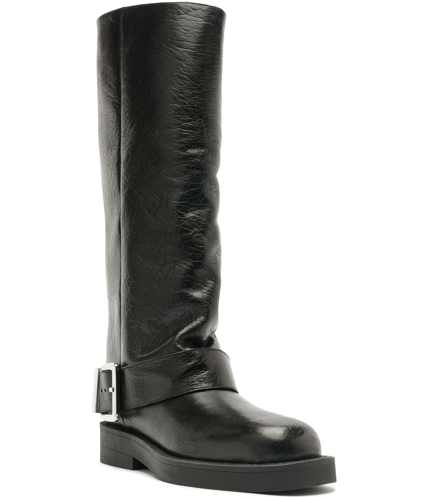 Schutz Patrice Up Leather Tall Buckle Strap Moto Boots