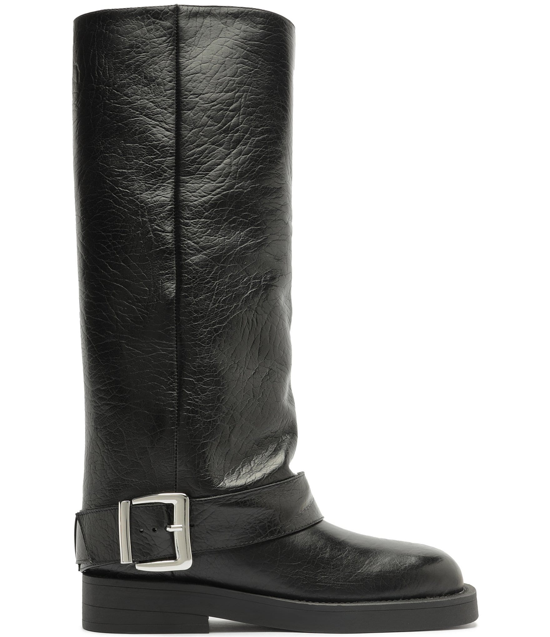 Schutz Patrice Up Leather Tall Buckle Strap Moto Boots