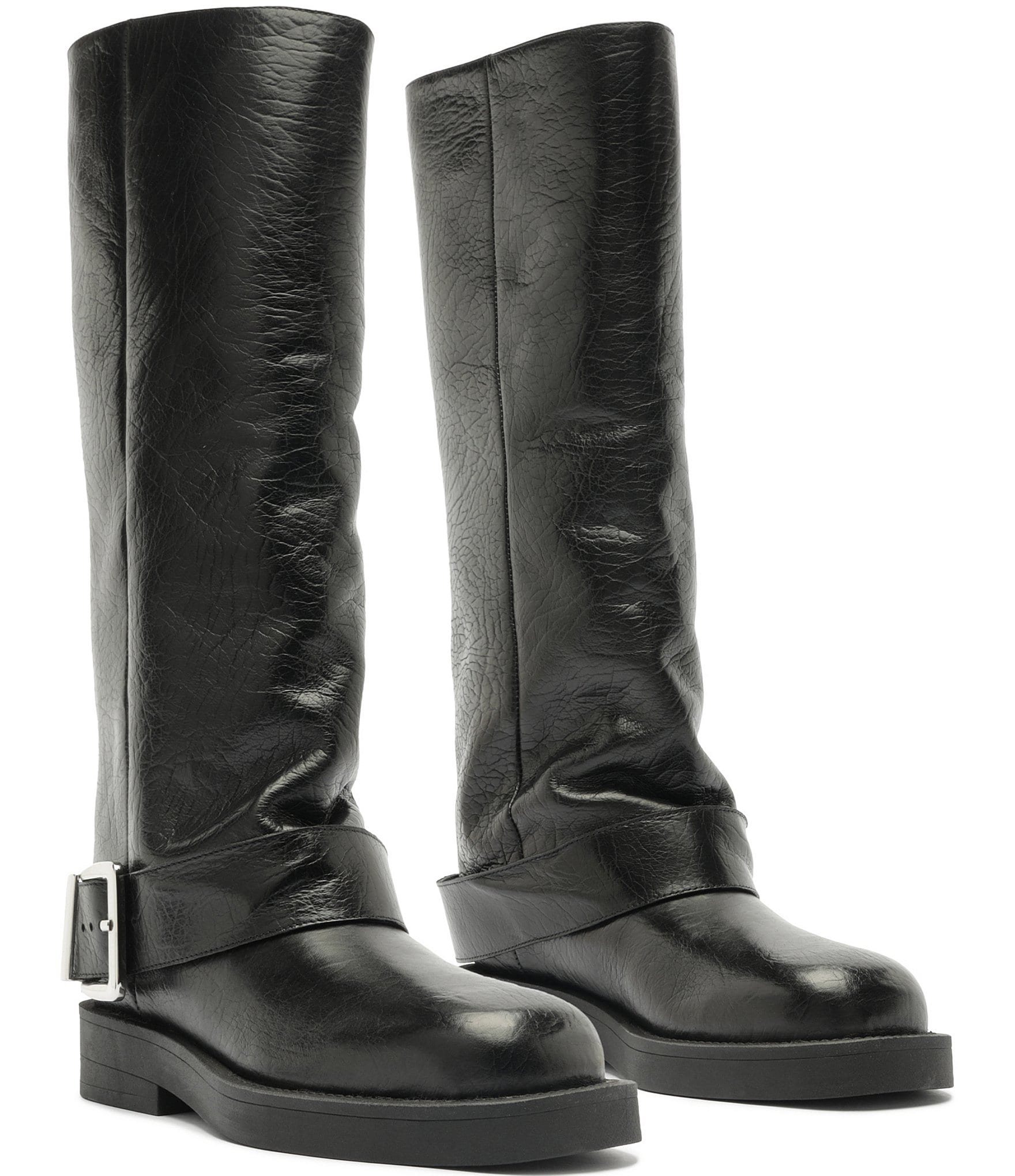 Schutz Patrice Up Leather Tall Buckle Strap Moto Boots