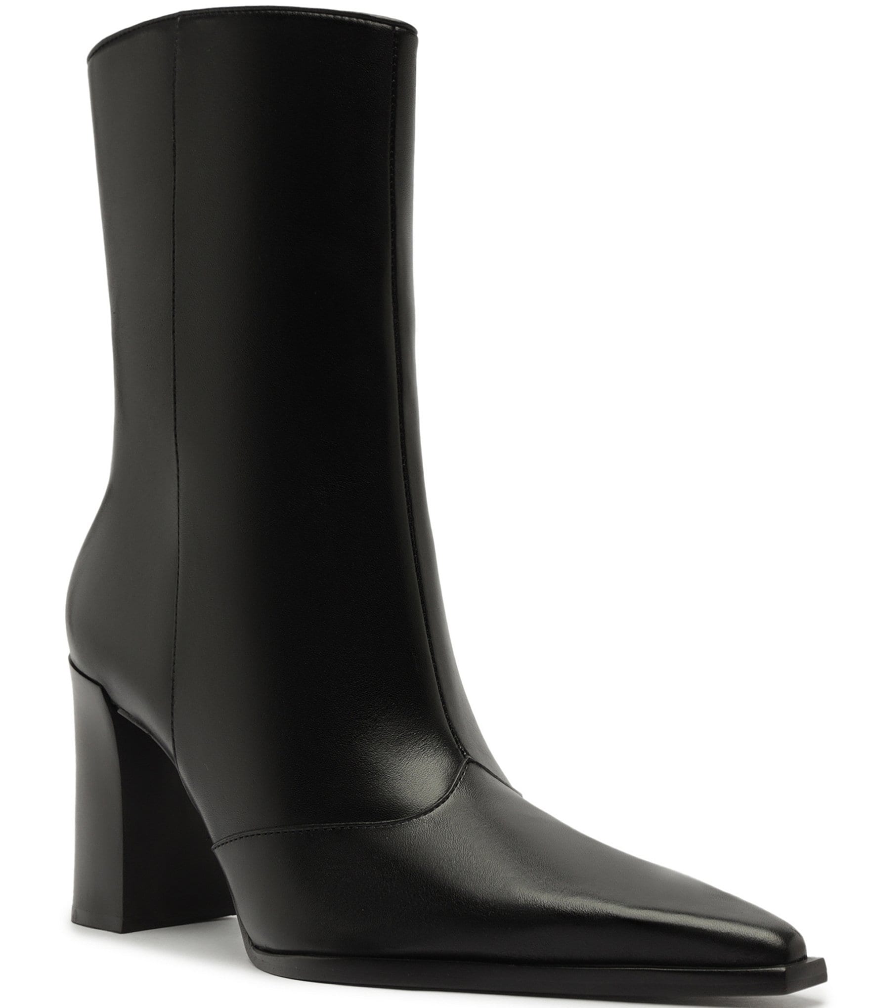 Schutz Raffaela High Block Leather Pointed Toe Booties