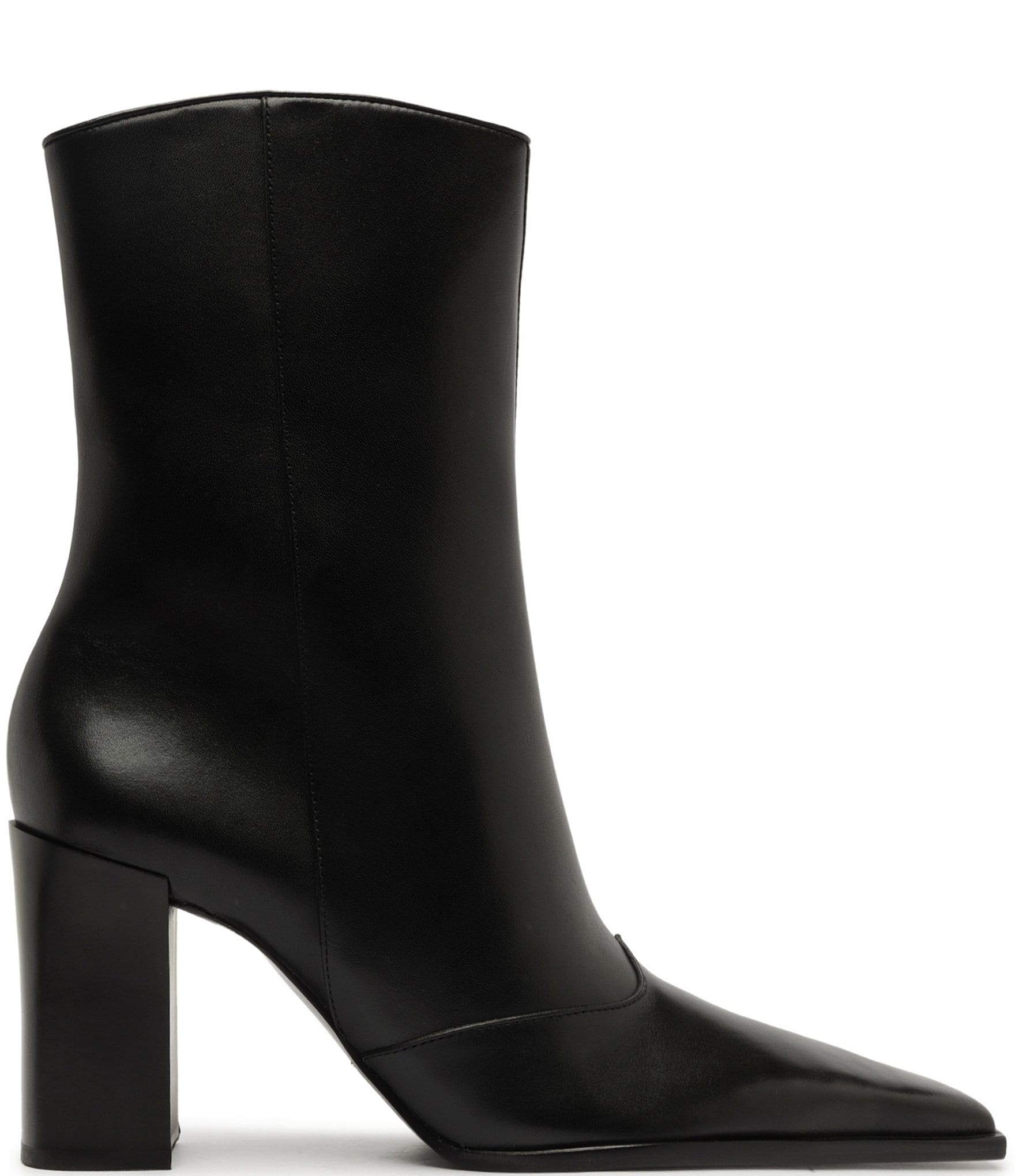 Schutz Raffaela High Block Leather Pointed Toe Booties