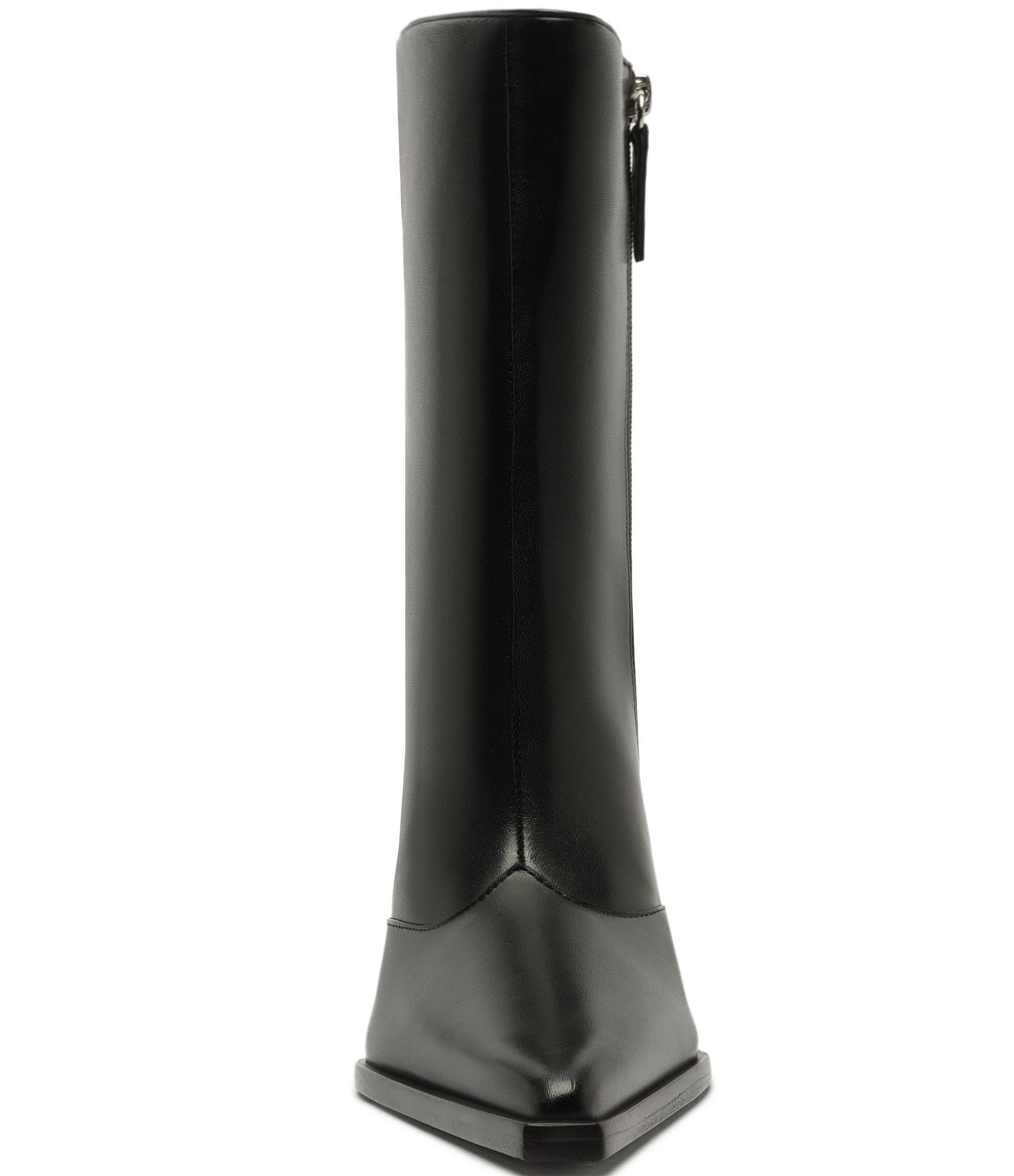 Schutz Raffaela High Block Leather Pointed Toe Booties