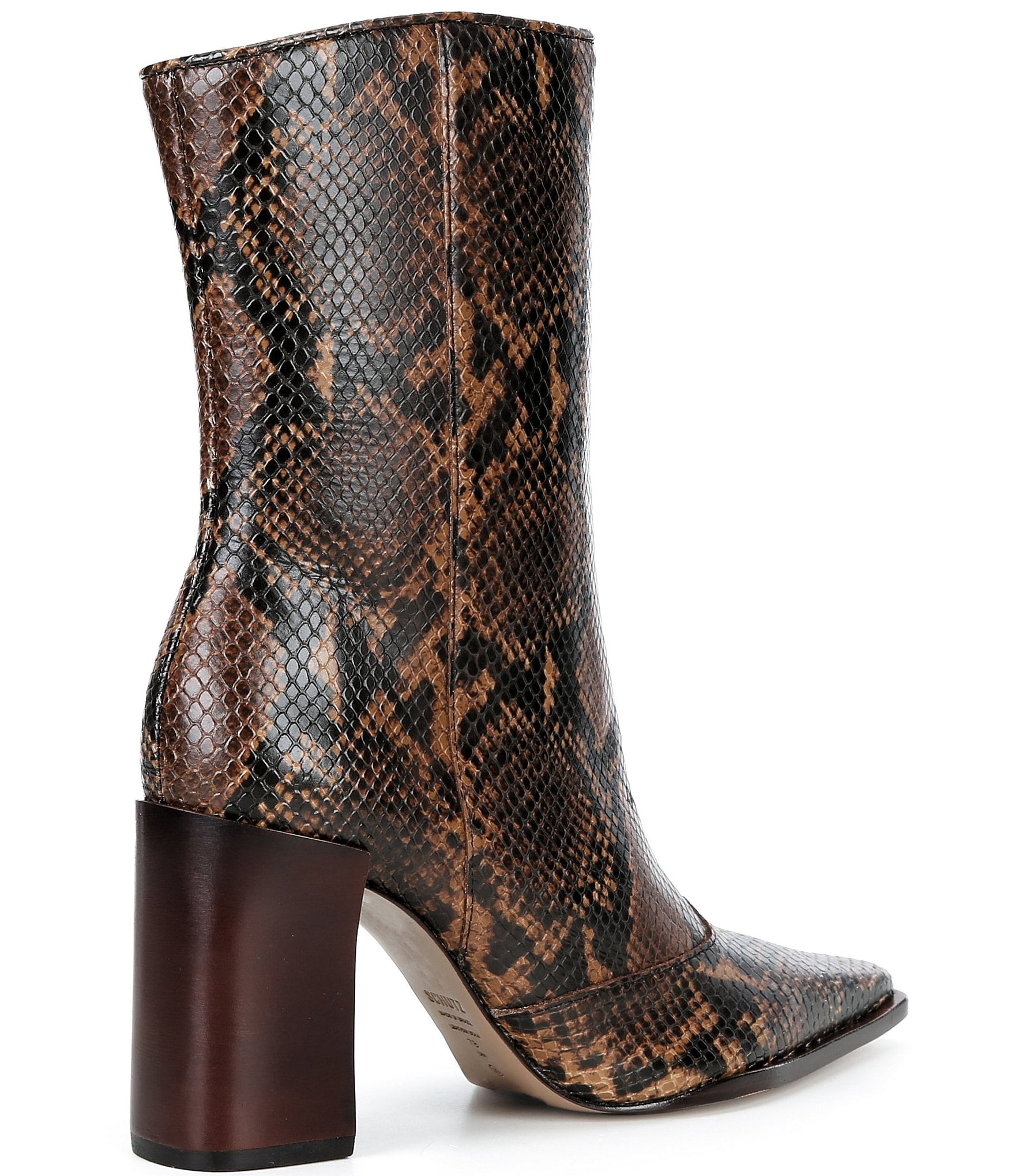 Schutz Raffaela Snake Print Leather Pointed Toe Block Heel Booties
