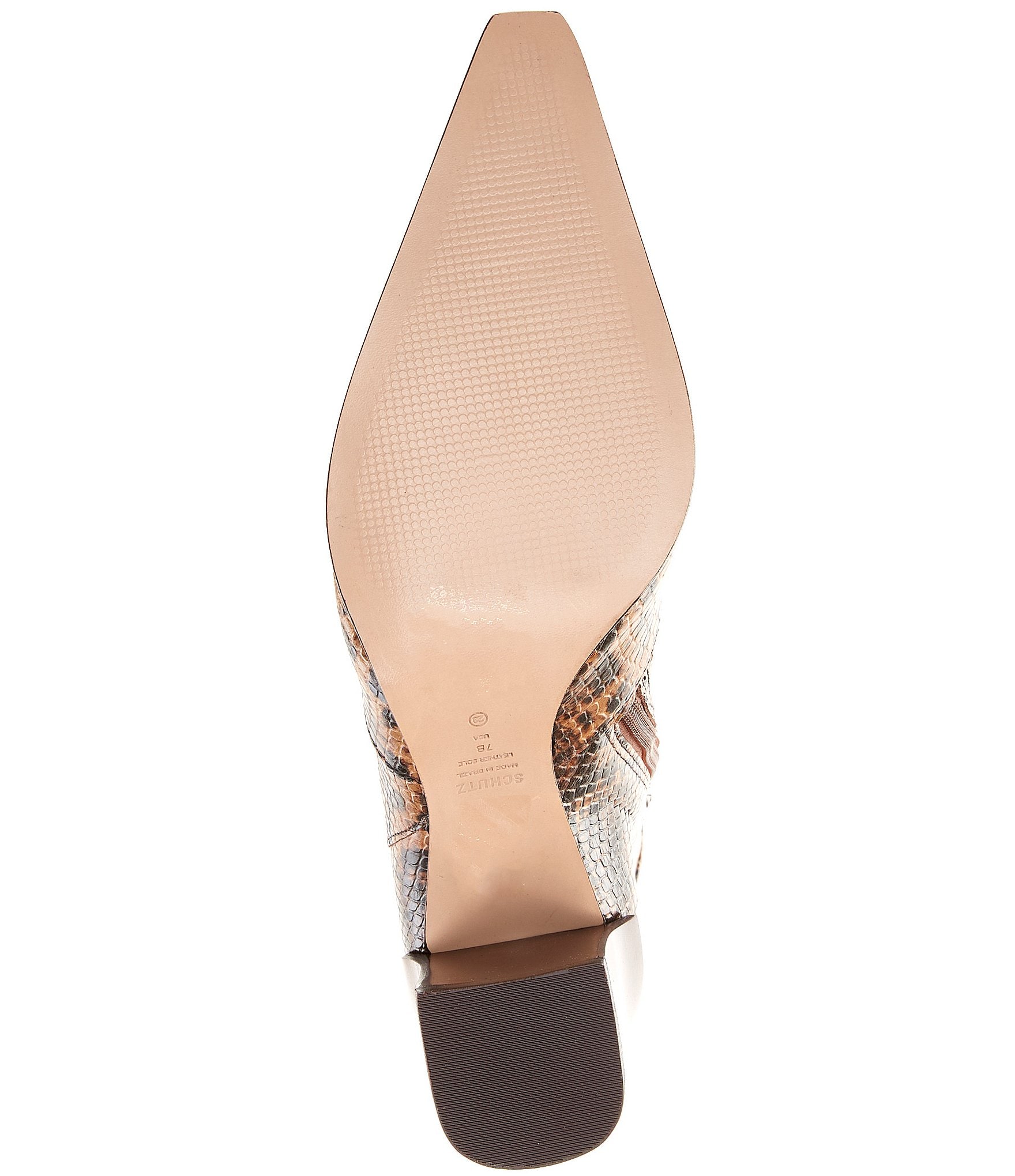 Schutz Raffaela Snake Print Leather Pointed Toe Block Heel Booties