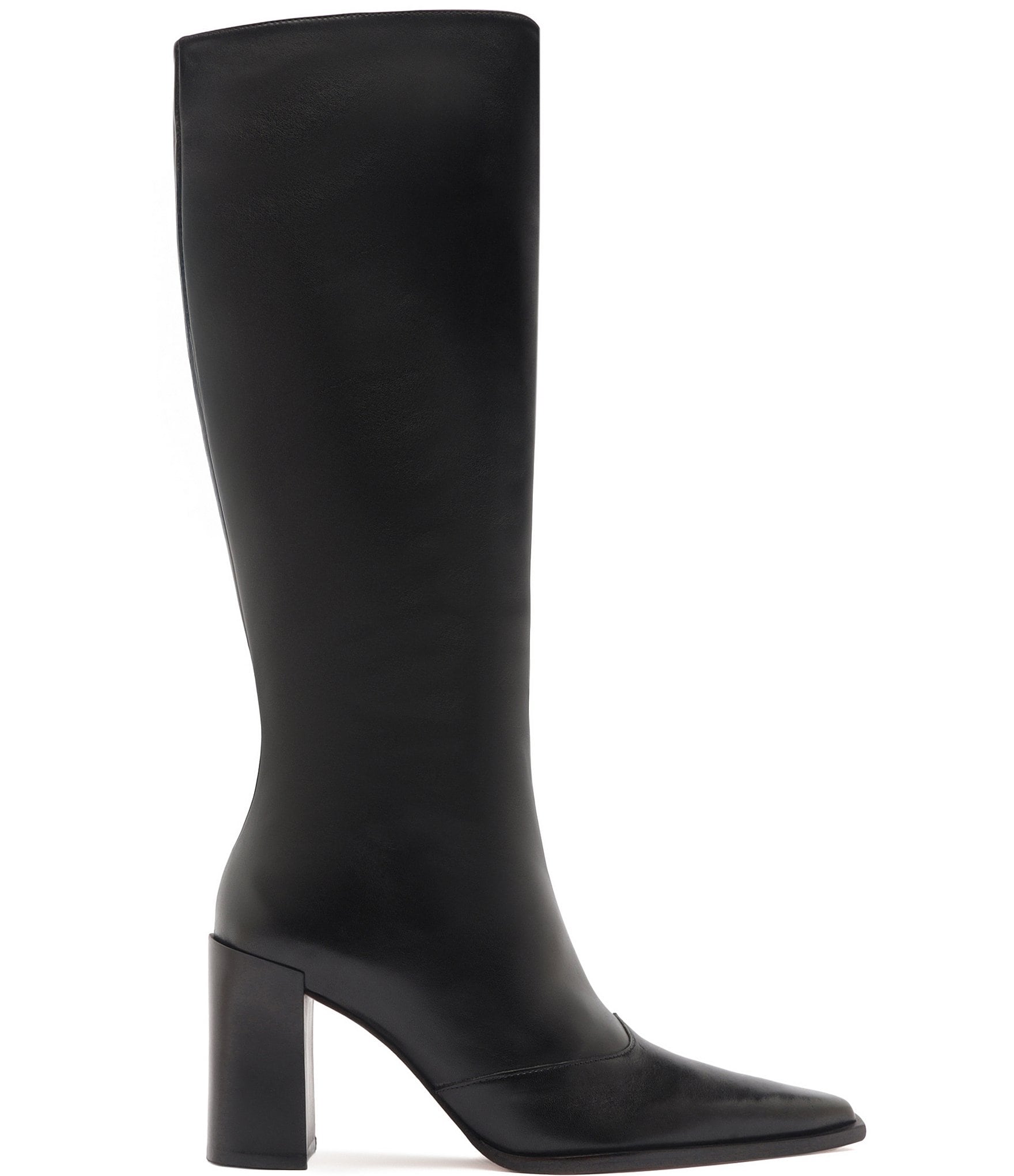 Schutz Raffaela Up Leather Pointed Toe Block Heel Tall Boots