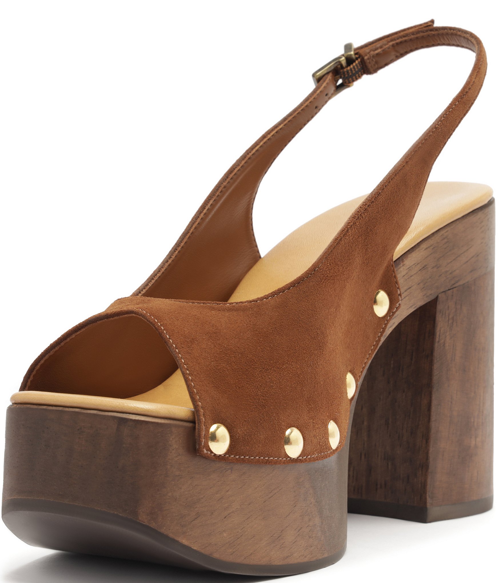Schutz Rose Studded Suede Slingback Platform Block Heel Sandals