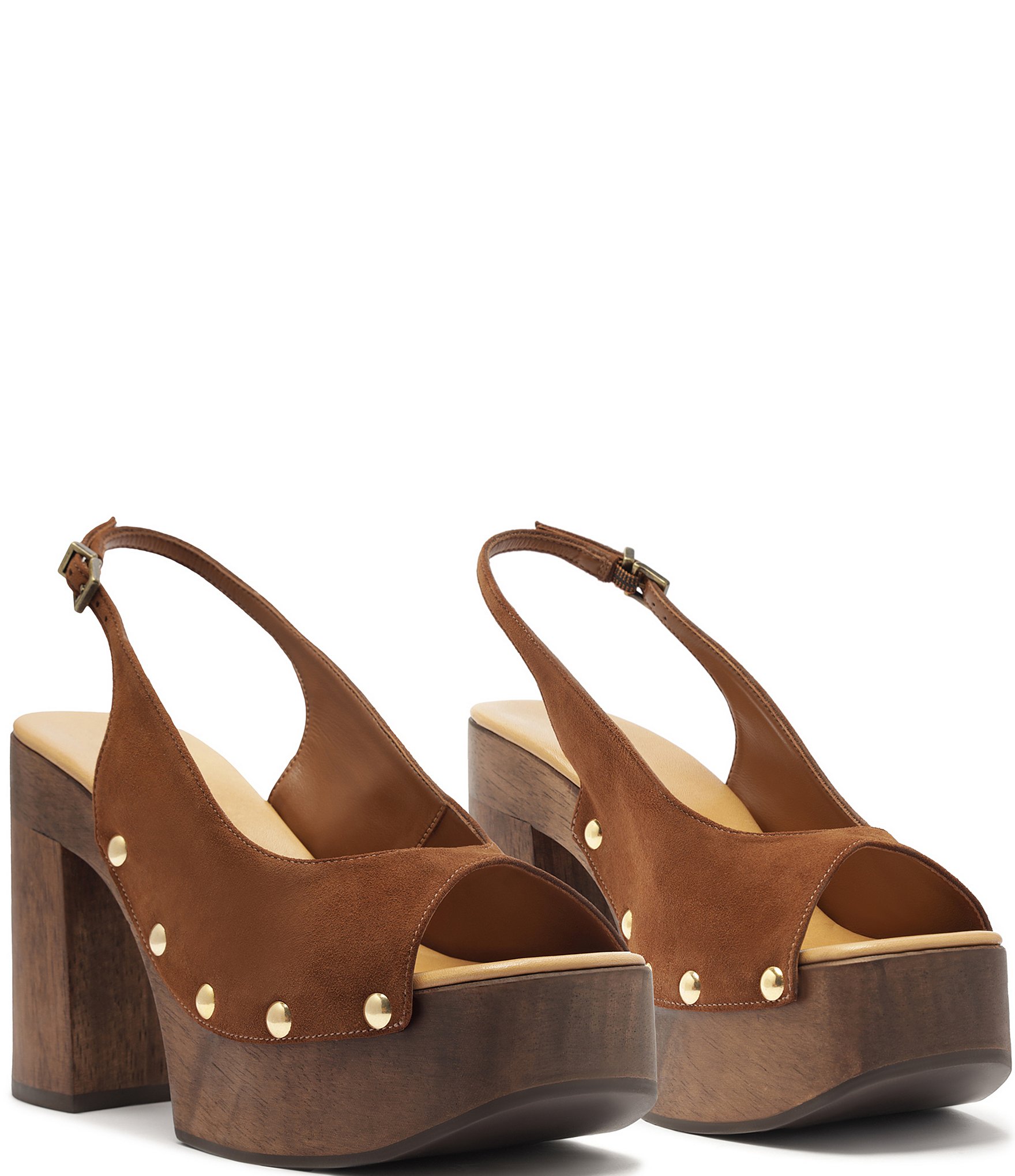 Schutz Rose Studded Suede Slingback Platform Block Heel Sandals