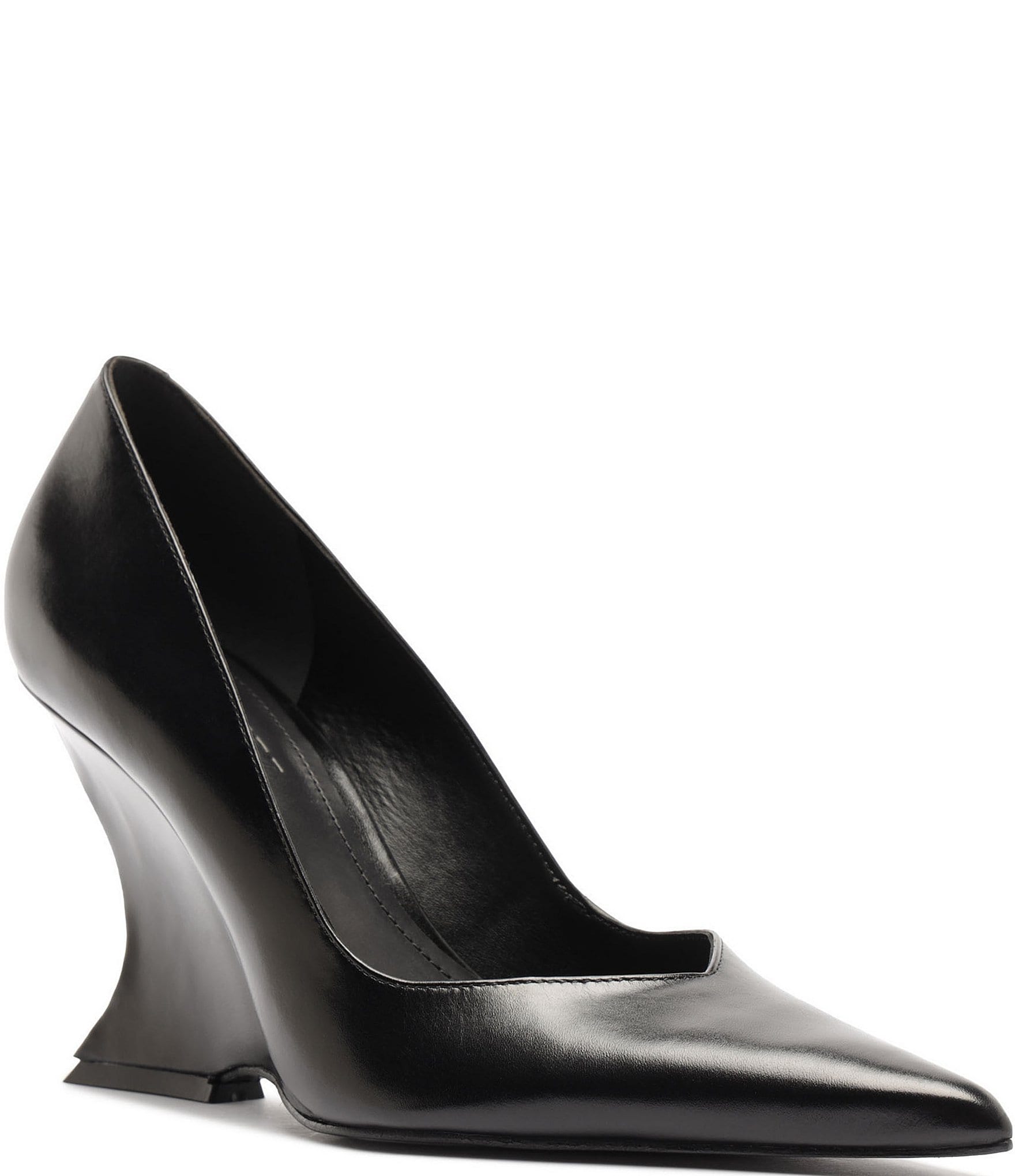 Schutz Siena Leather Pointed Toe Sculpted Wedge Dress Pumps