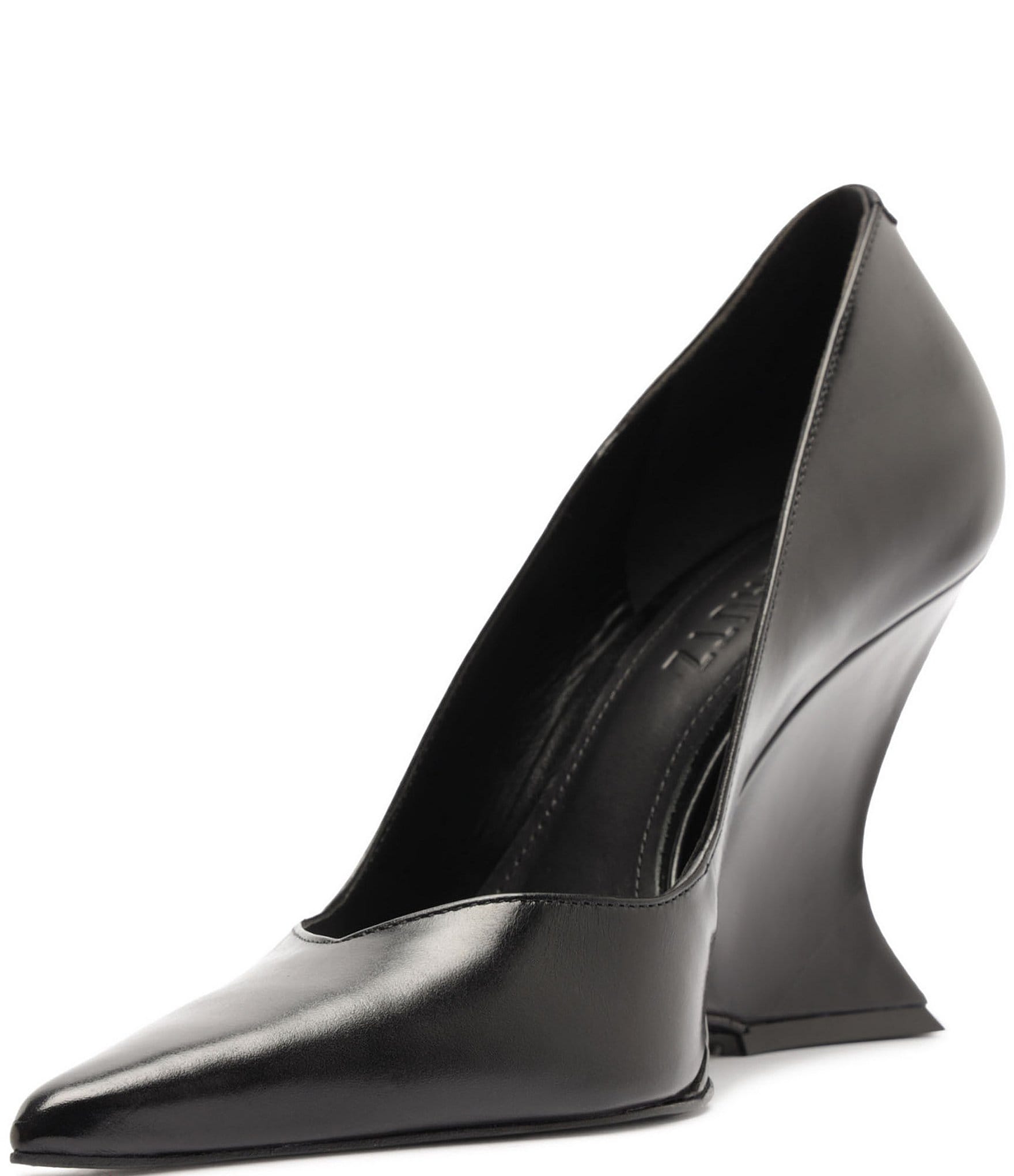 Schutz Siena Leather Pointed Toe Sculpted Wedge Dress Pumps
