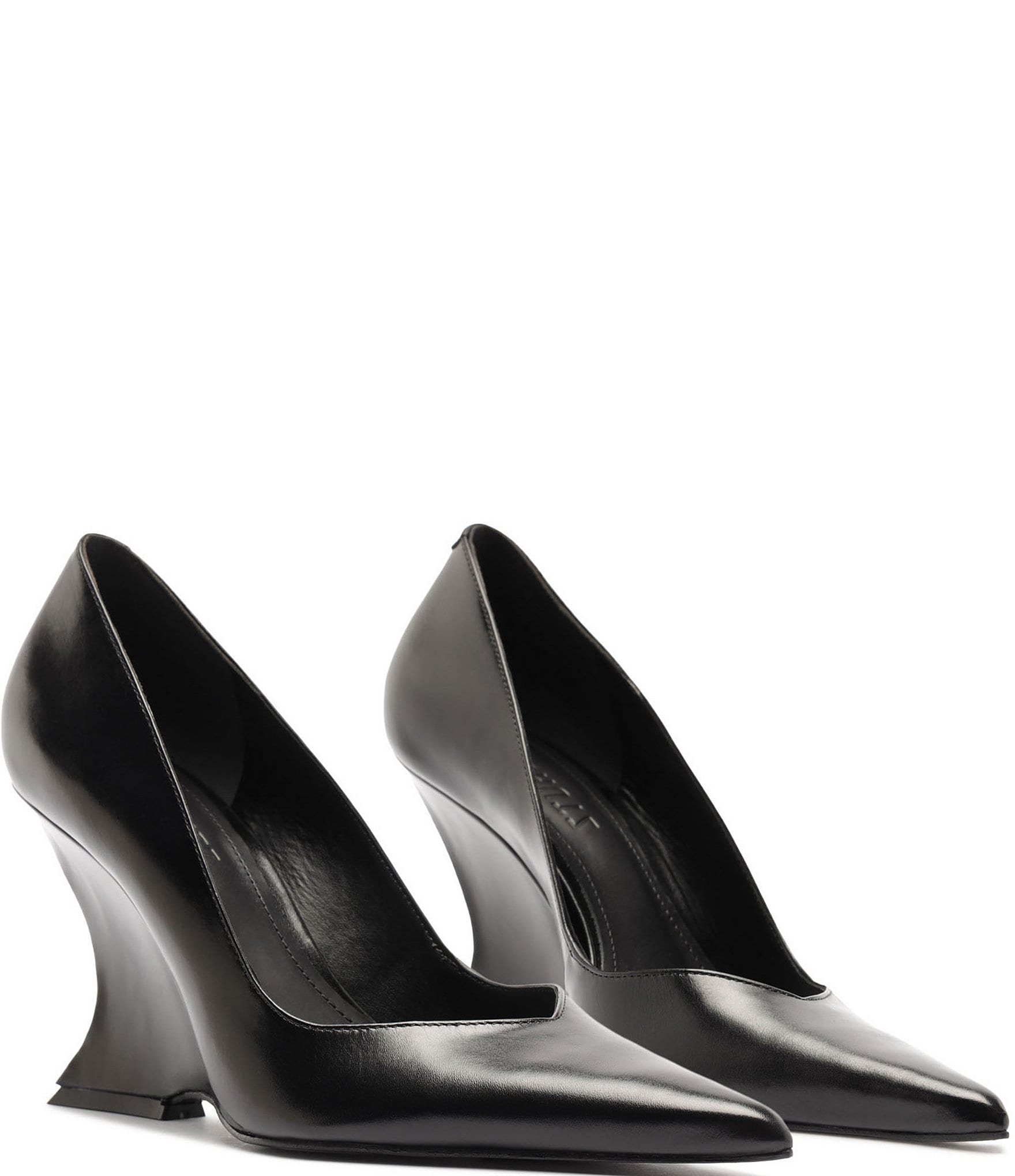 Schutz Siena Leather Pointed Toe Sculpted Wedge Dress Pumps