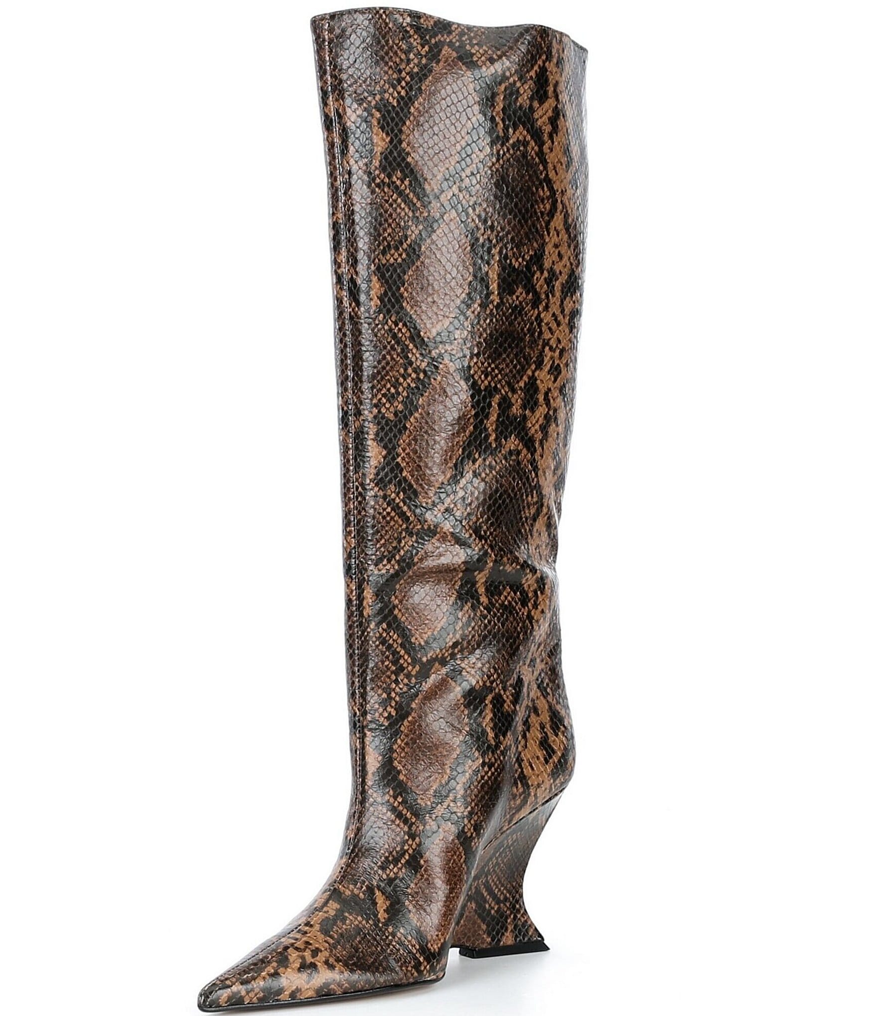 Schutz Siena Snake Print Leather Knee High Wedge Boots