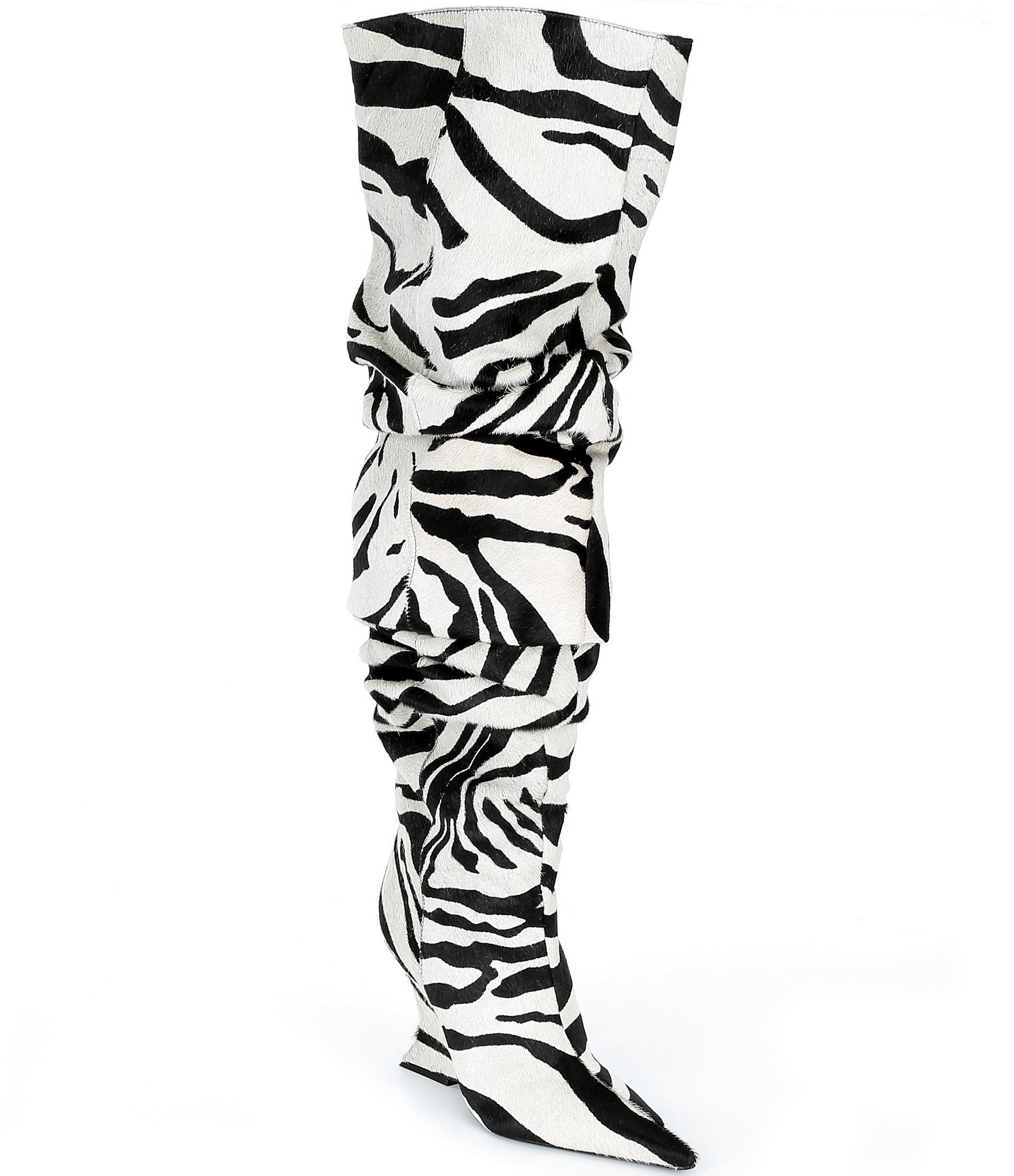 Schutz Siena Zebra Print Fur Over The Knee Slouch Wedge Boots