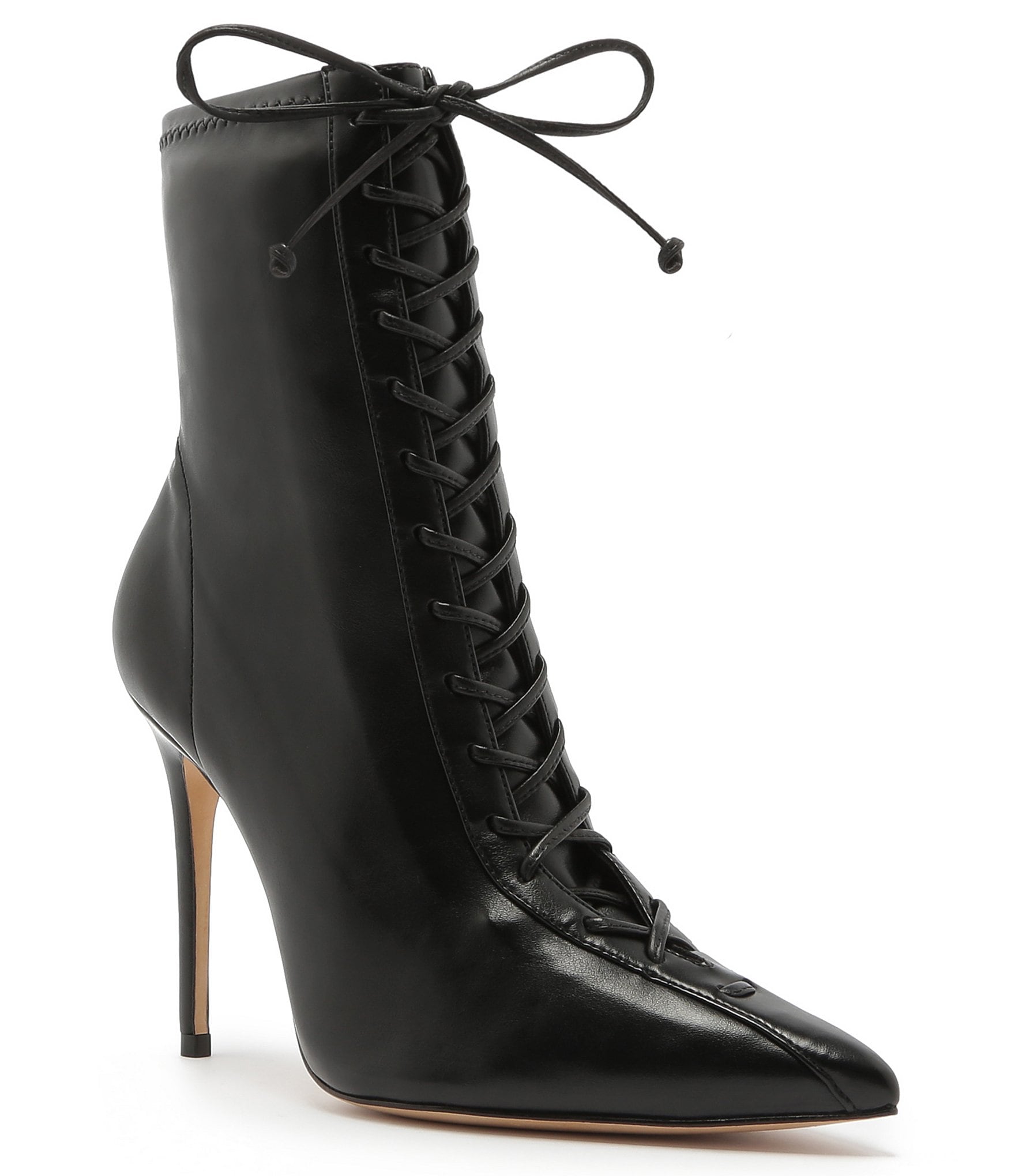 black lace up stiletto booties