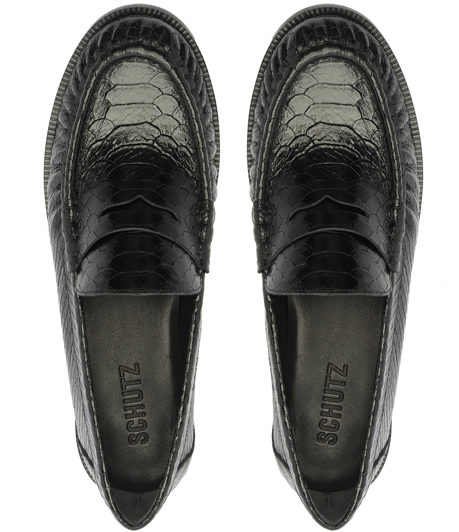 Schutz Tyche Snake Embossed Leather Penny Loafers