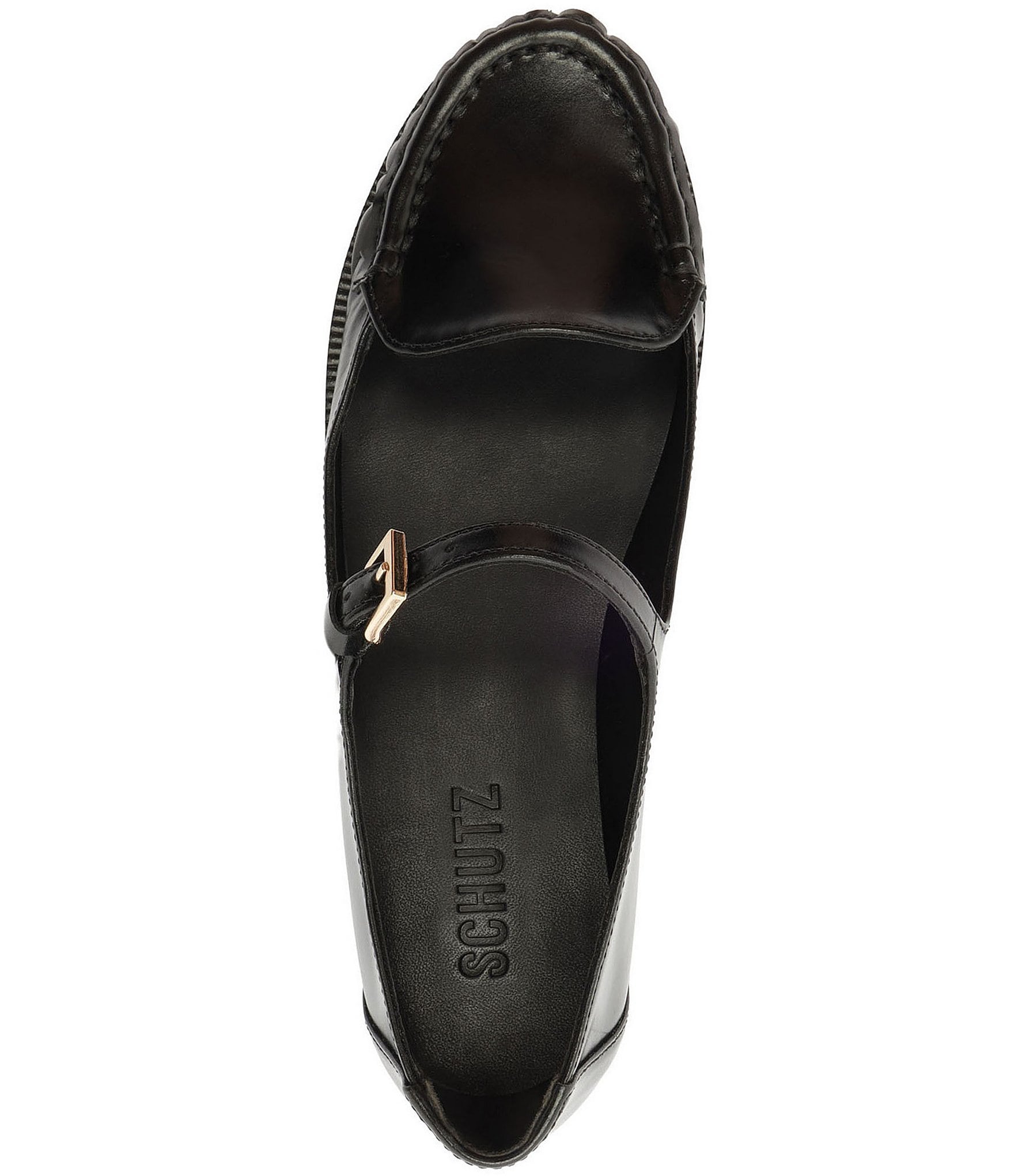 Schutz Tyla Leather Buckle Strap Mary Jane Loafers