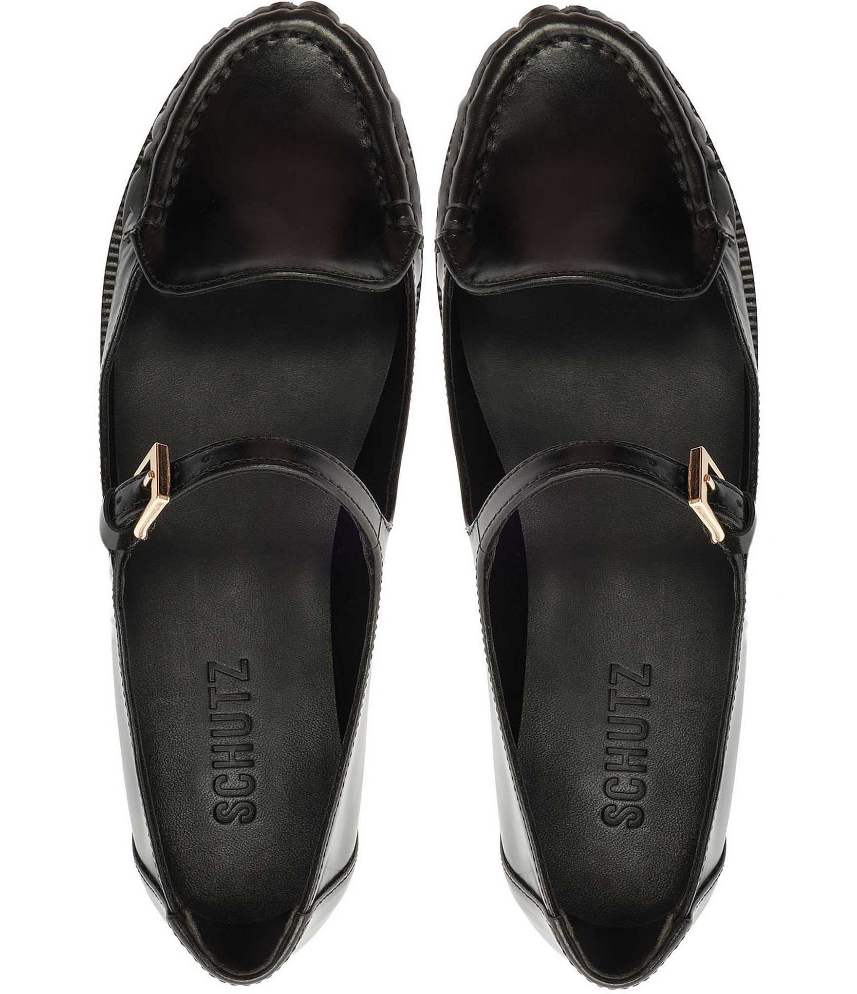 Schutz Tyla Leather Buckle Strap Mary Jane Loafers