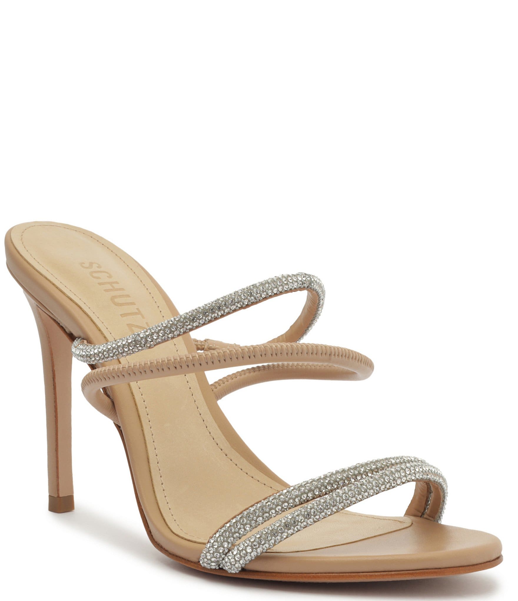 Schutz Whiteley Rhinestone Strappy Slide Dress Sandals | Dillard's