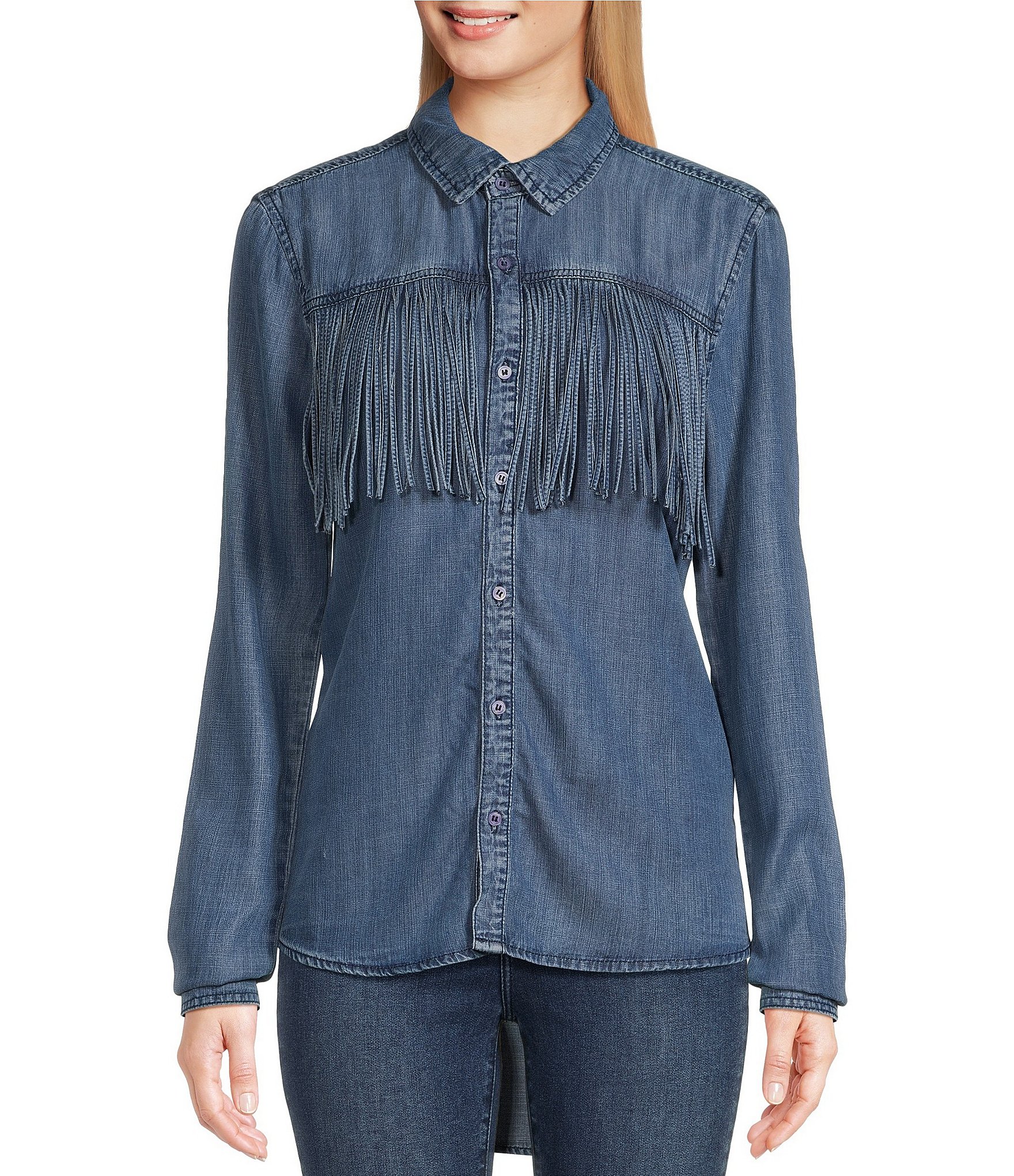 Scully Fringe Button Front Chambray Shirt | Dillard's