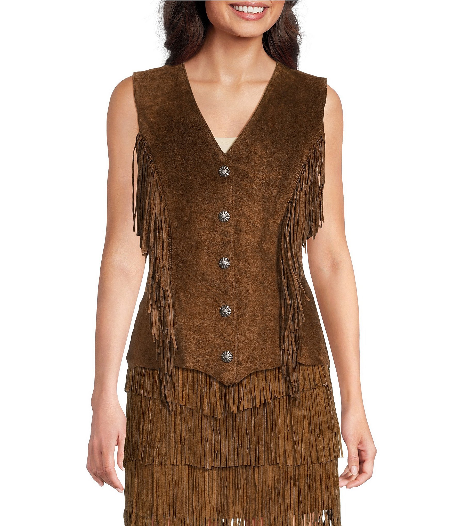 Scully Leather V-Neck Fringe Snap Front Vest